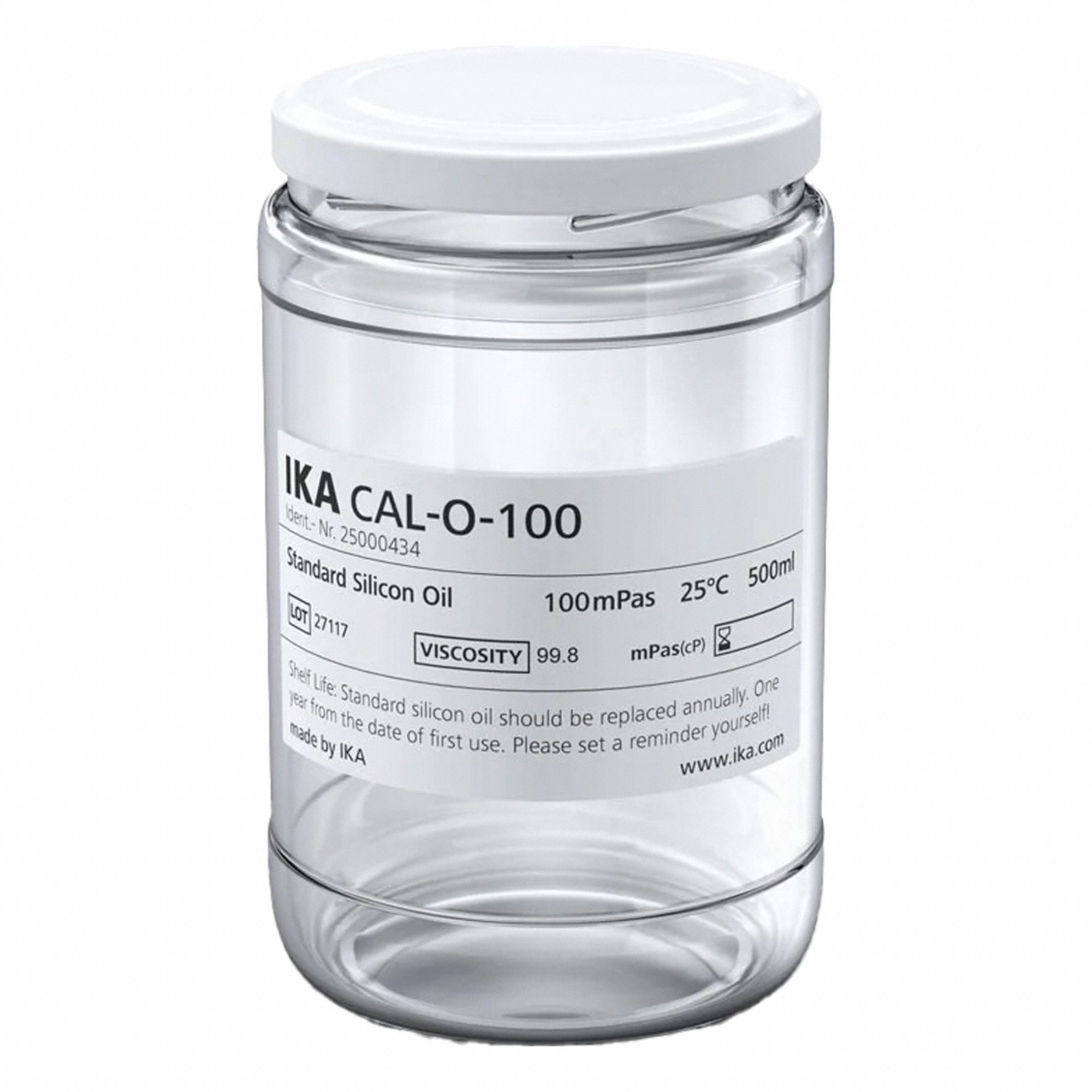 Viscosity Standard - Silicon Oil: Lab, 500 mL, 100 cps, Std, Liquid, Jar, Clear Glass, 1