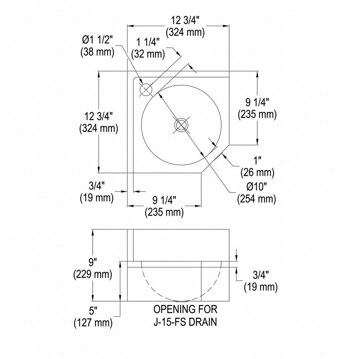 Corner Bathroom Sink 12.75 x12.75 x9