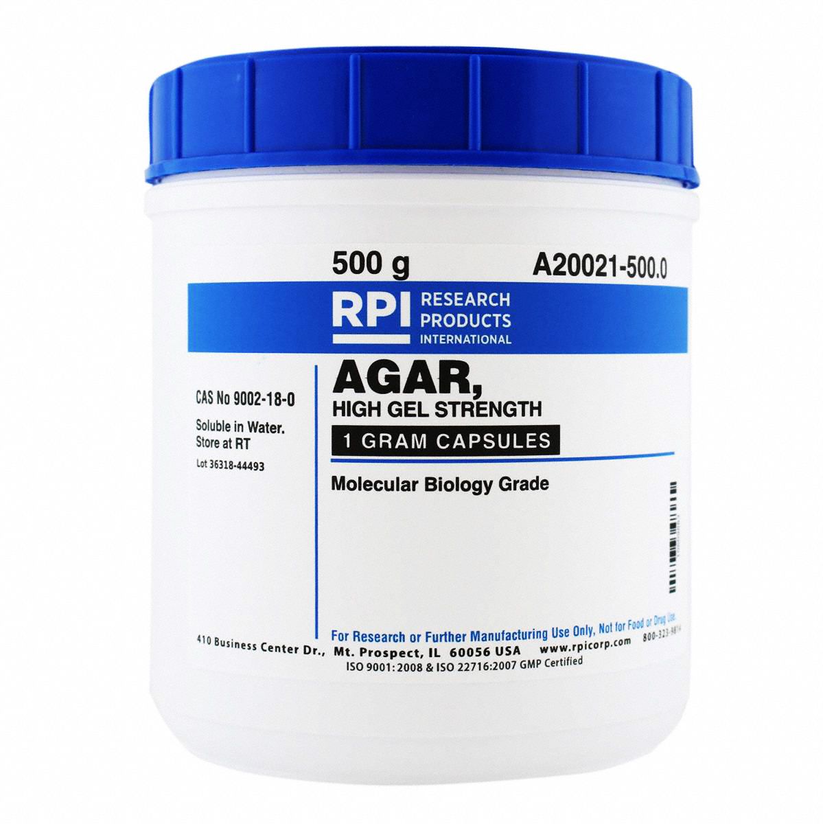Agar - High Gel Strength: Lab, 500 g, 9002-18-0, Reagent, Capsule, 18 mo Shelf Life, 500