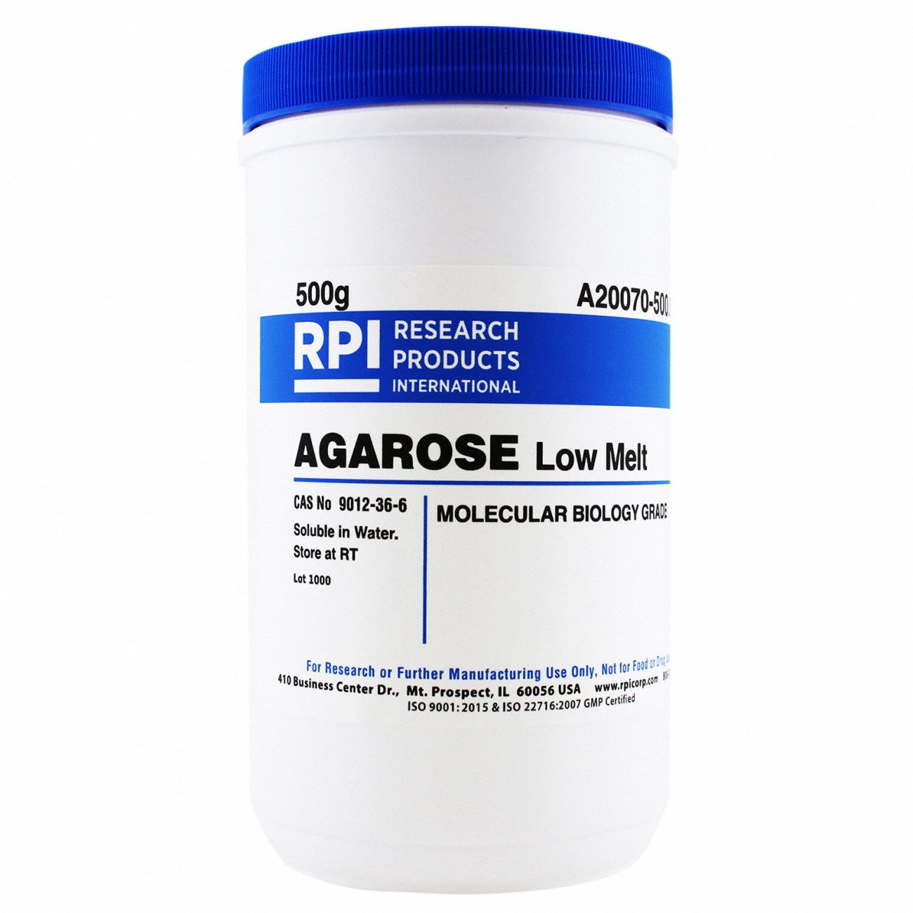 Agarose - Low Melt: Lab, 500 g, 9012-36-6, Powder, Glass, 18 mo Shelf Life, 1