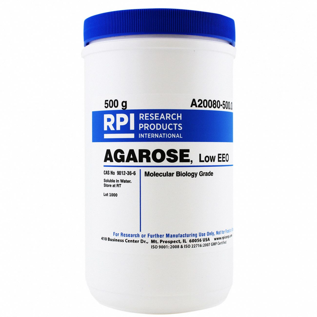 Agarose - Low EEO: Lab, 500 g, 9012-36-6, Powder, Glass, 18 mo Shelf Life, 1