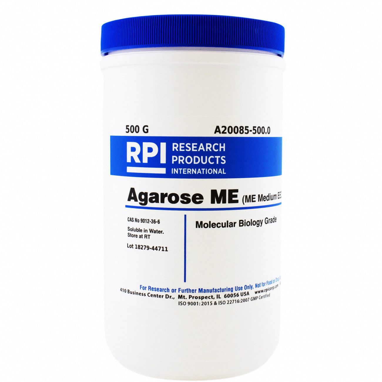 Agarose - Medium EEO: Lab, 500 g, 9012-36-6, Powder, Plastic, 18 mo Shelf Life, 1
