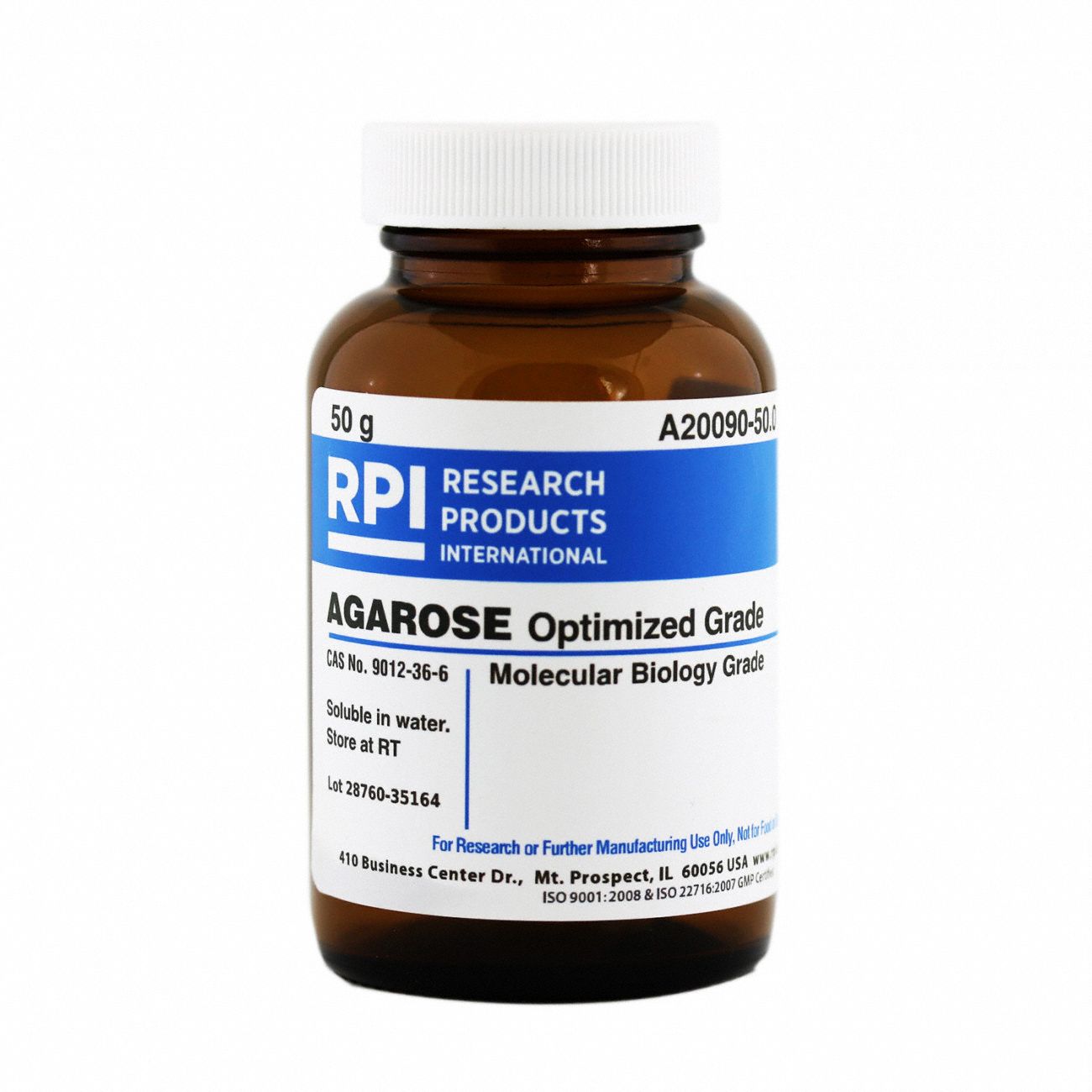 Agarose - High Gel Strength: Lab, 50 g, 9012-36-6, Powder, Glass, 18 mo Shelf Life, 1