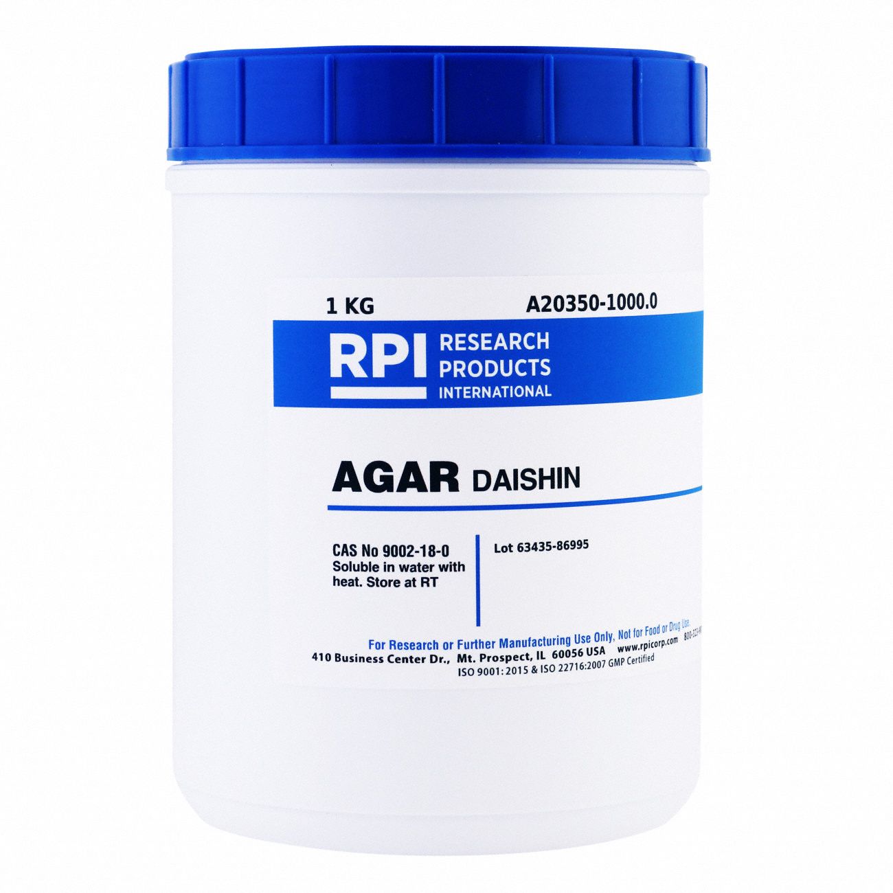 Agar - Phyto - High Gel Strength: Lab, 1 kg, 9002-18-0, Plastic, 18 mo Shelf Life, 1