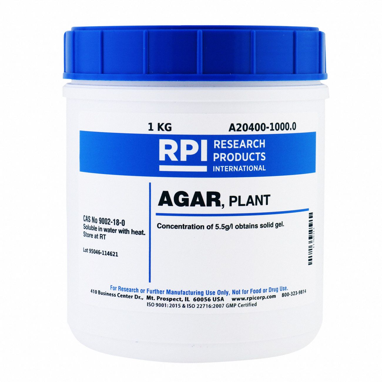 Agar - Plant: Lab, 1 kg, 9002-18-0, Powder, Plastic, 18 mo Shelf Life, 1