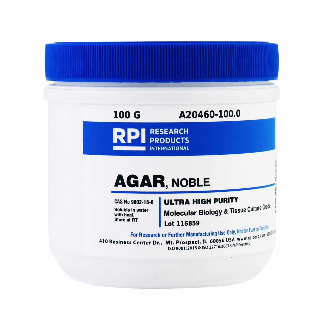 Agar - Noble: Lab, 100 g, 9002-18-0, Powder, Plastic, 18 mo Shelf Life, 1