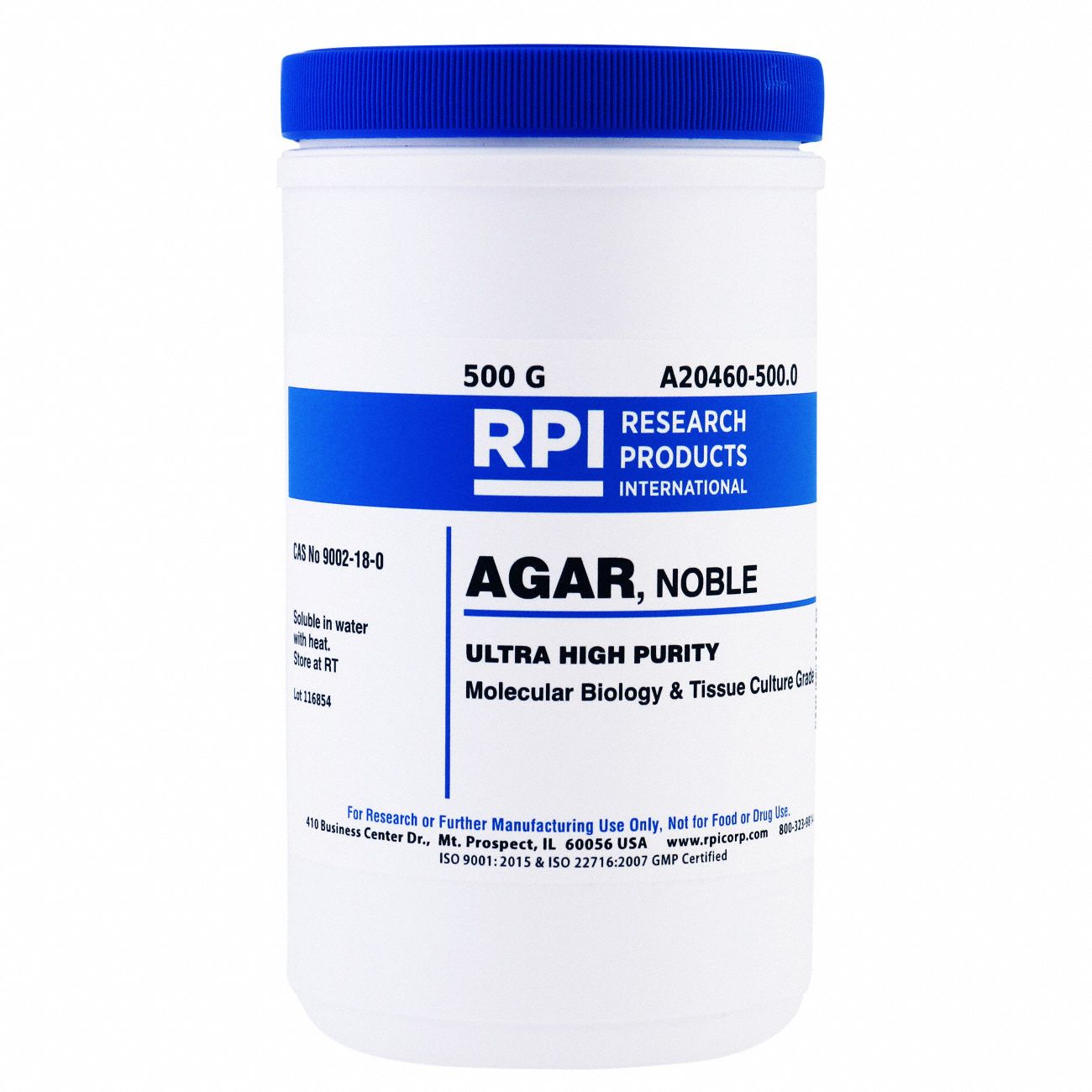 Agar - Noble: Lab, 500 g, 9002-18-0, Powder, Plastic, 18 mo Shelf Life, 1