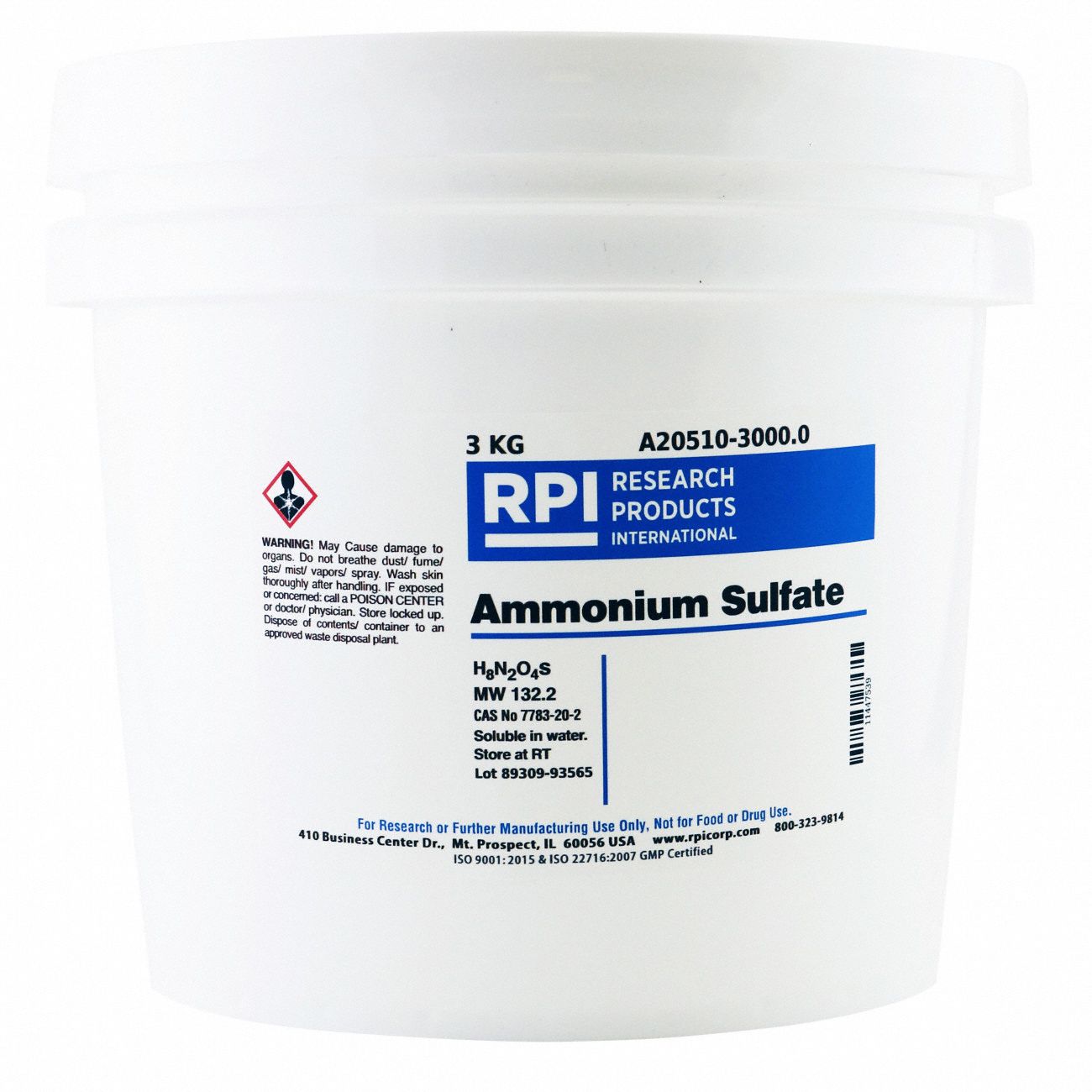 Ammonium Sulfate: Lab, 3 kg, 7783-20-2, Reagent, Powder, 18 mo Shelf Life, 1