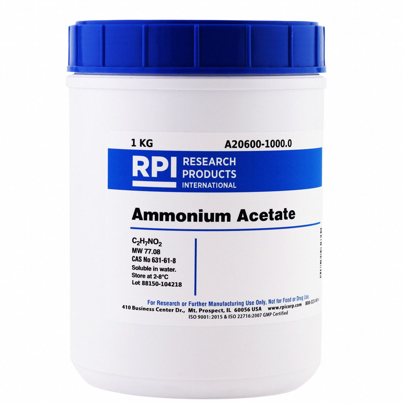 Ammonium Acetate: ACS, 1 kg, 631-61-8, Acid, Powder, 18 mo Shelf Life, 1