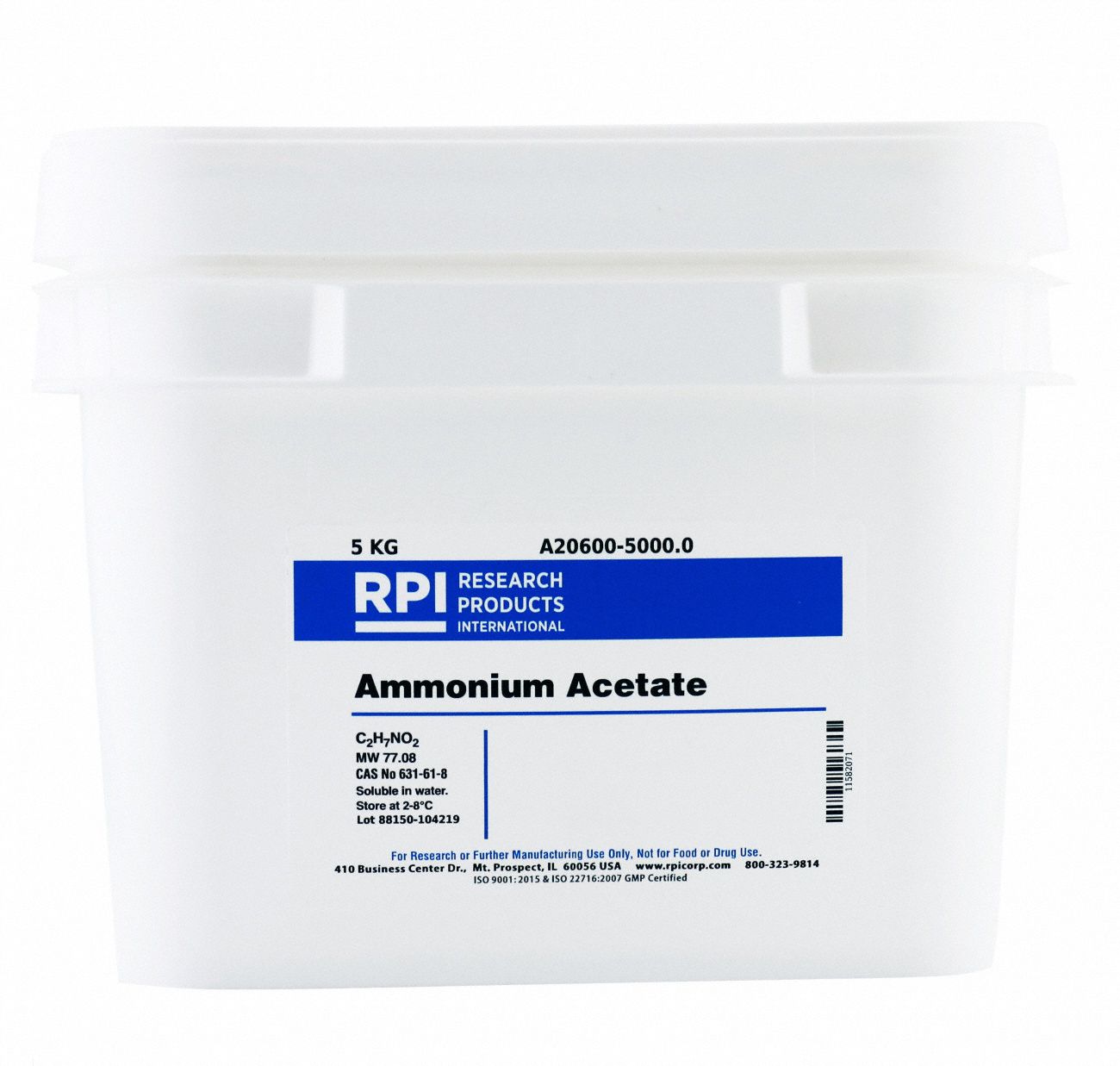 Ammonium Acetate: ACS, 5 kg, 631-61-8, 20%w/v Concentration, Acid, Powder, 18 mo Shelf Life, 1