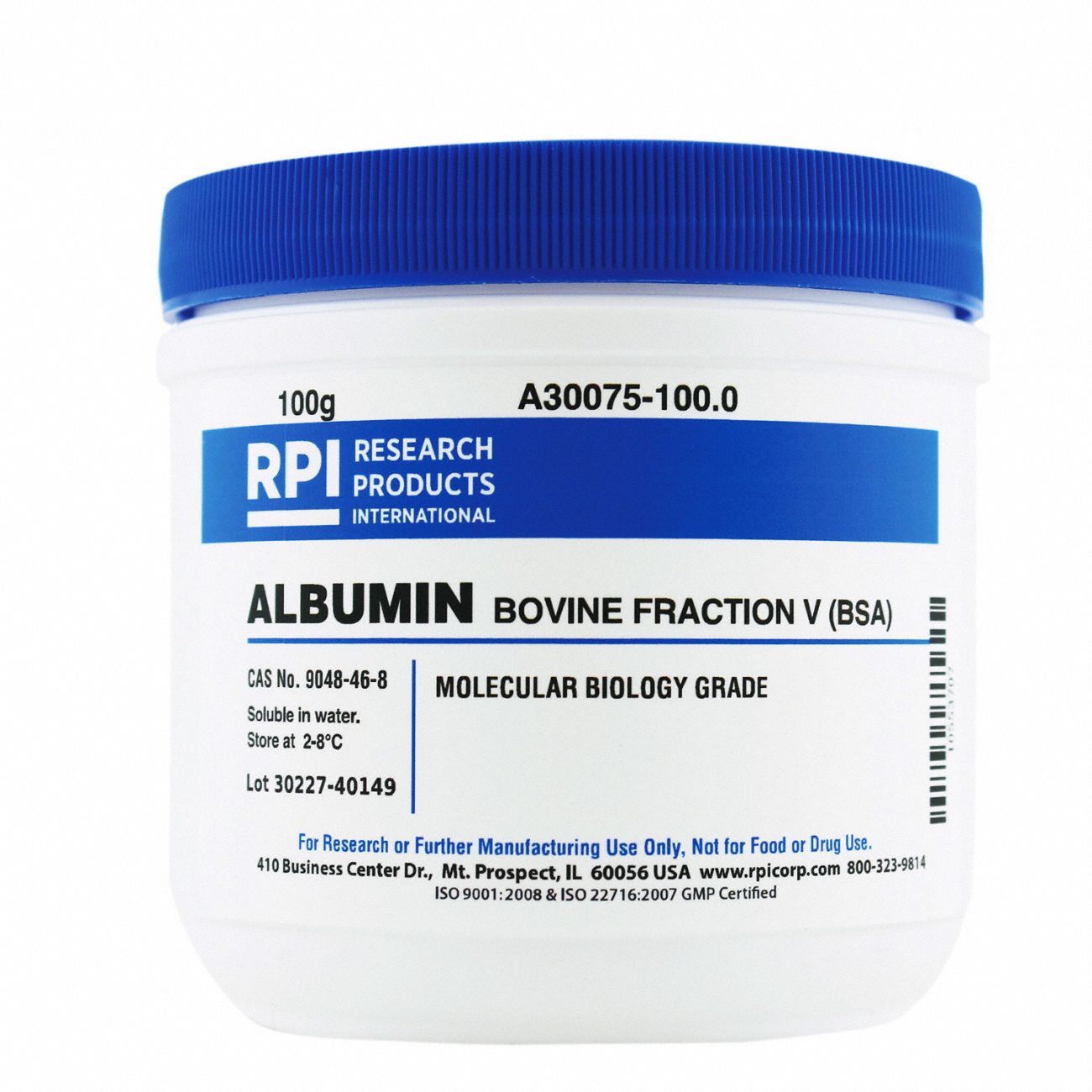 Albumin, Bovine Fraction V (BSA): Lab, 100 g, 9048-46-8, 0.5 N, Powder, Plastic, 18 mo Shelf Life, 1