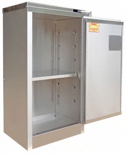 Hazardous Material Storage Cabinet: Std with Legs, 16 gal, 24 in x 18 in x 46 in, Gray