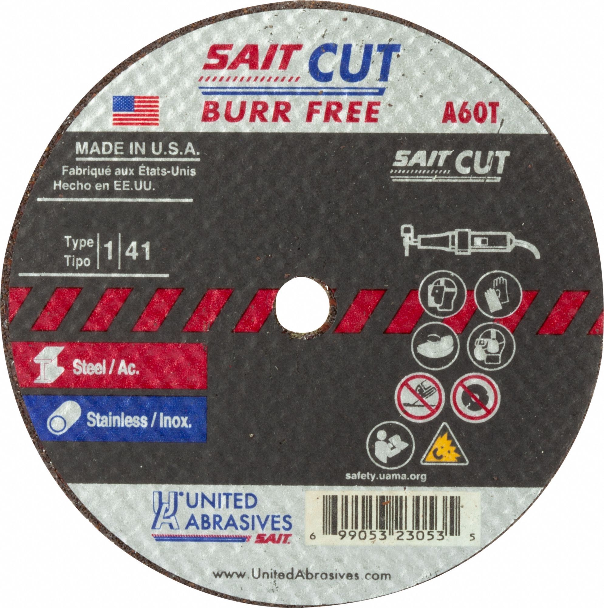 Abrasive Cut-Off Wheel: Type 1, 3" x 1/16" x 3/8", Aluminum Oxide, 60 Grit, A60T