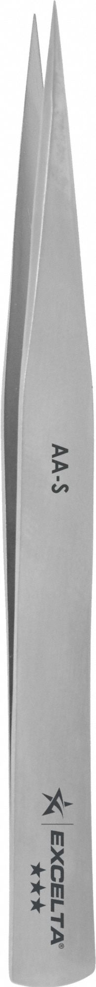 Tweezers: Stainless Steel, Point, Straight Tip, 0.008 in Tip Thick