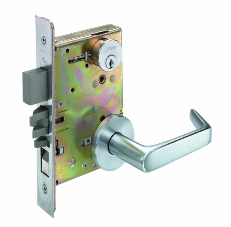 Door Lockset: Storeroom Lever Locksets, Chrome, ADA Compliant, Interchangeable Core