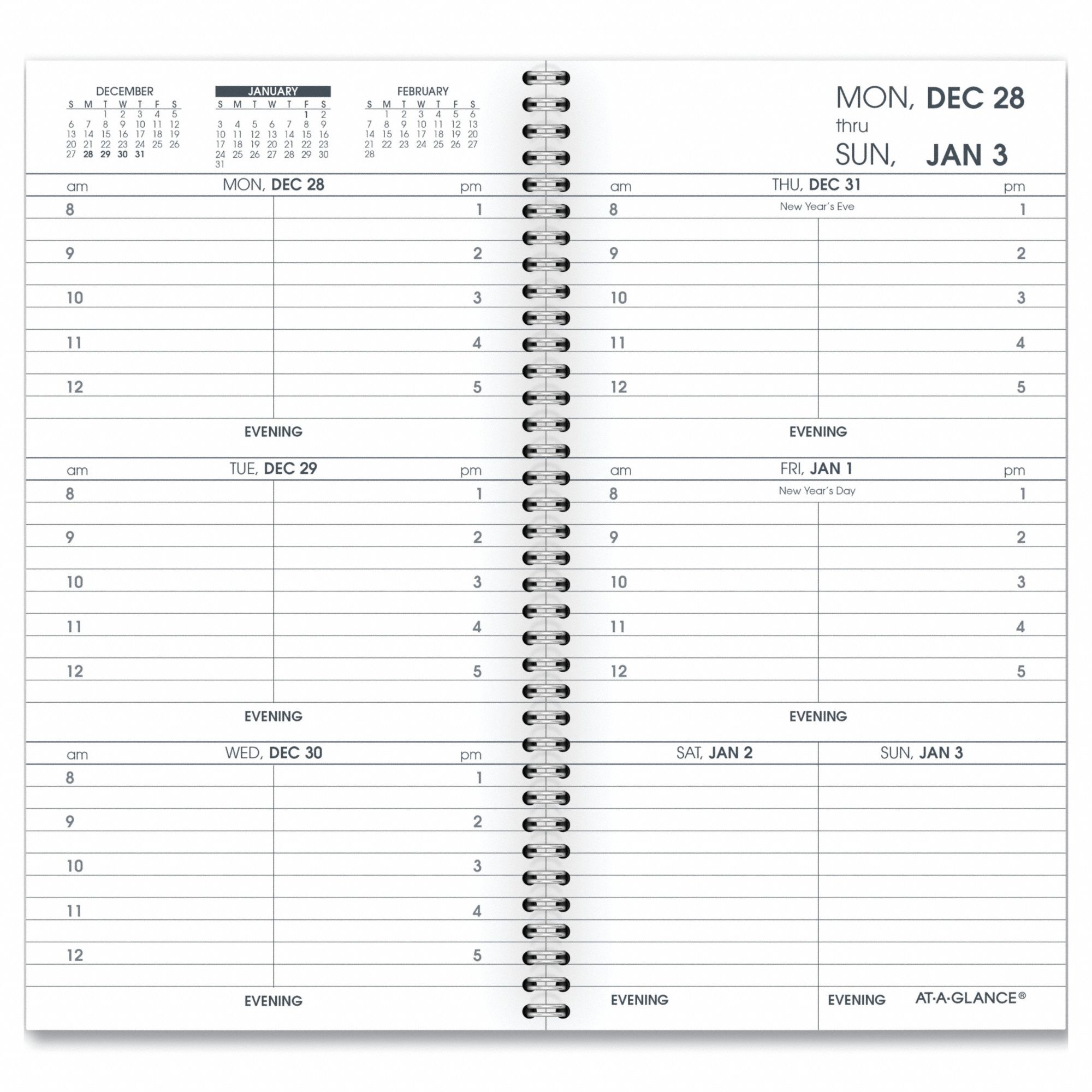Planner Refill: 12-Month (Jan-Dec) Format, 6 1/4 in Sheet Ht, 3 1/4 in Sheet Wd