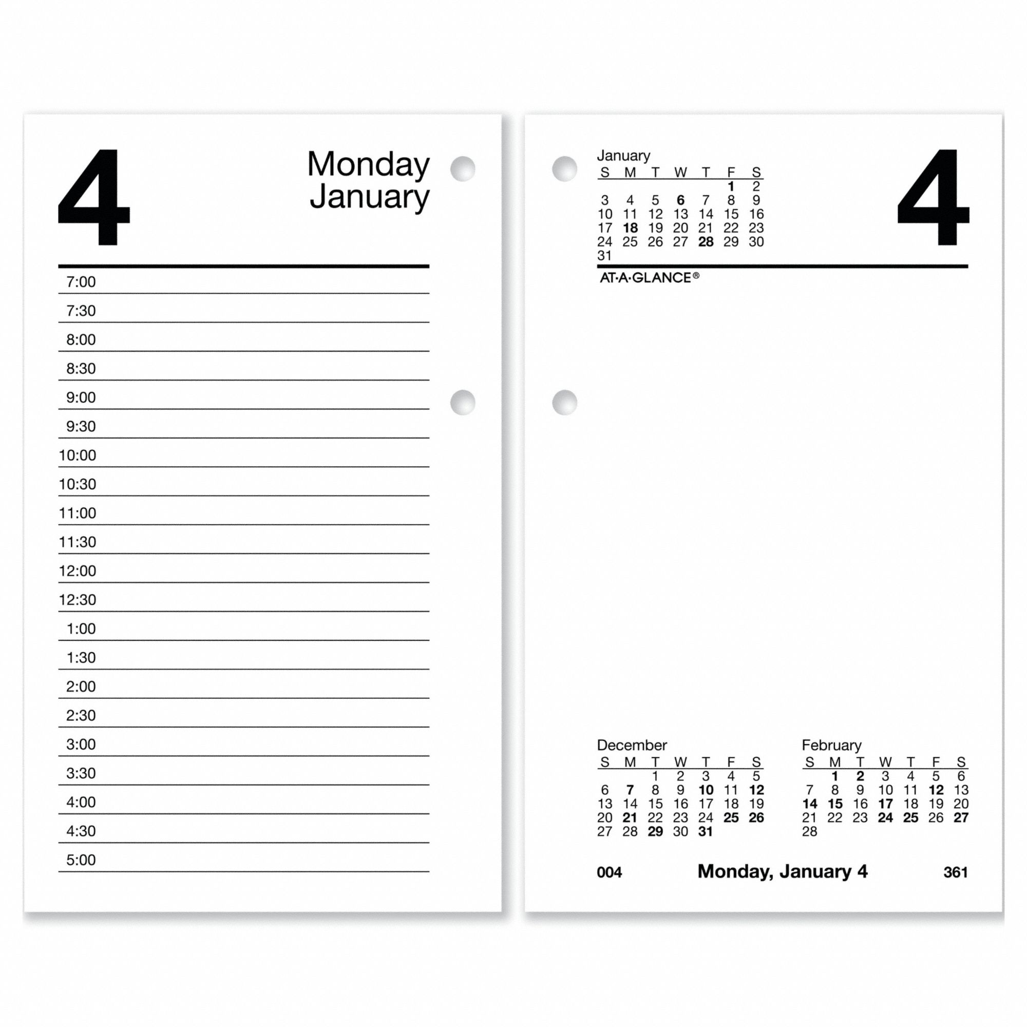 Planner: 12-Month (Jan-Dec) Format, 6 in Sheet Ht, 3 1/2 in Sheet Wd, White Cover