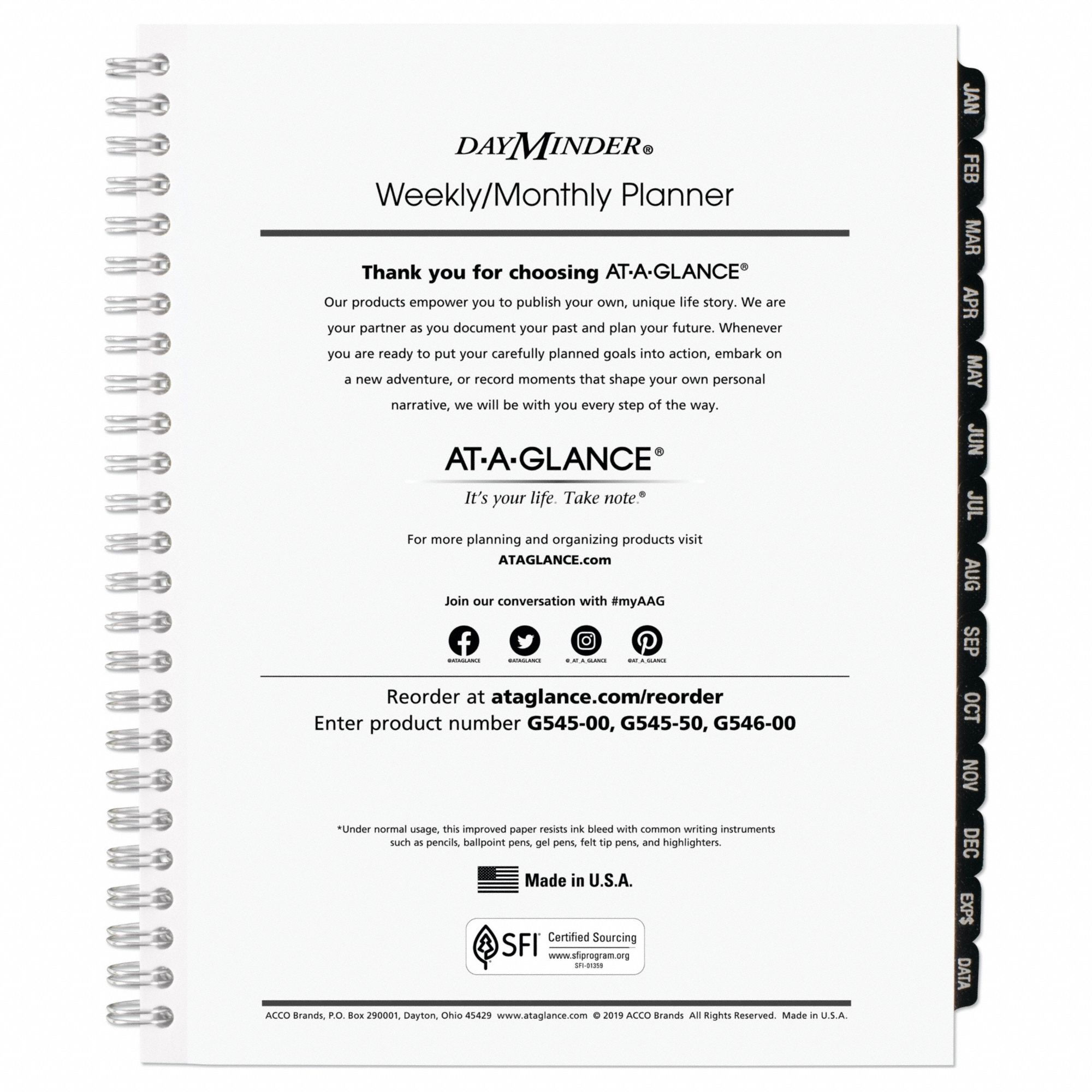 Planner: 12-Month (Jan-Dec) Format, 8 3/4 in Sheet Ht, 7 in Sheet Wd, White Cover