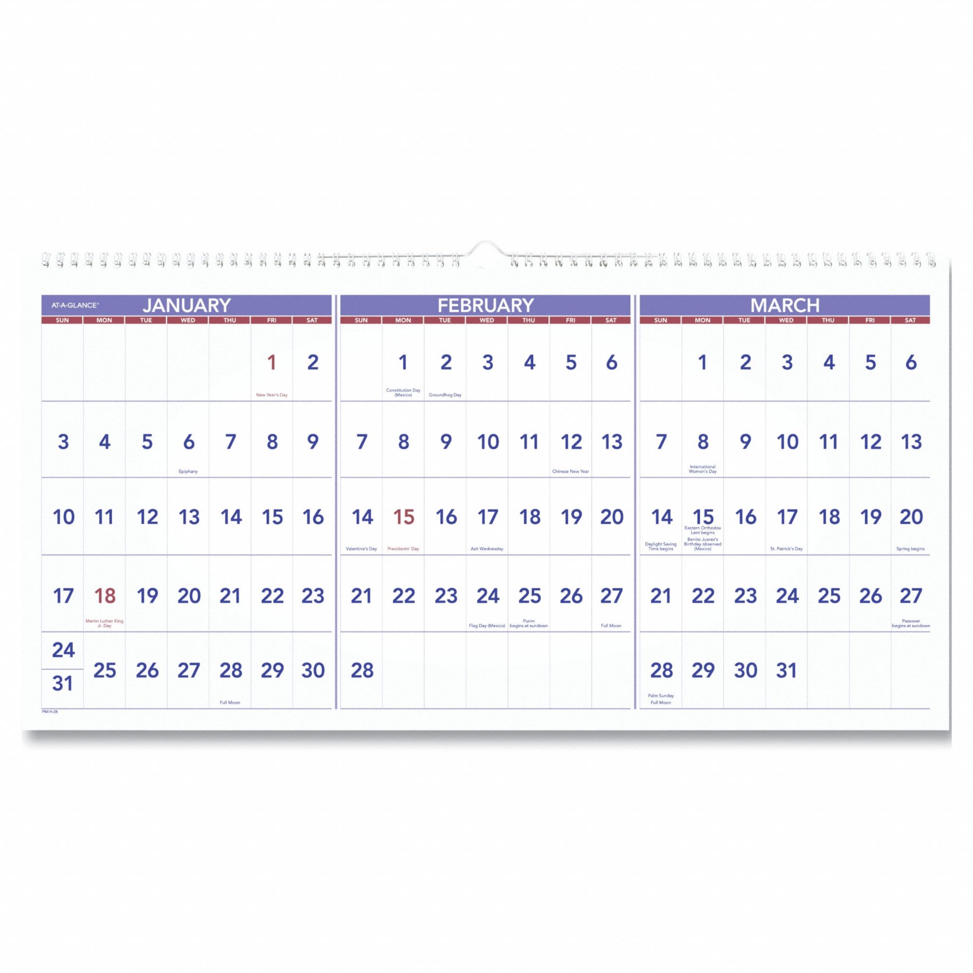 Wall Calendar: 24 in Sheet Ht, 12 in Sheet Wd, 15-Month (Dec-Feb), One Quarter per Page