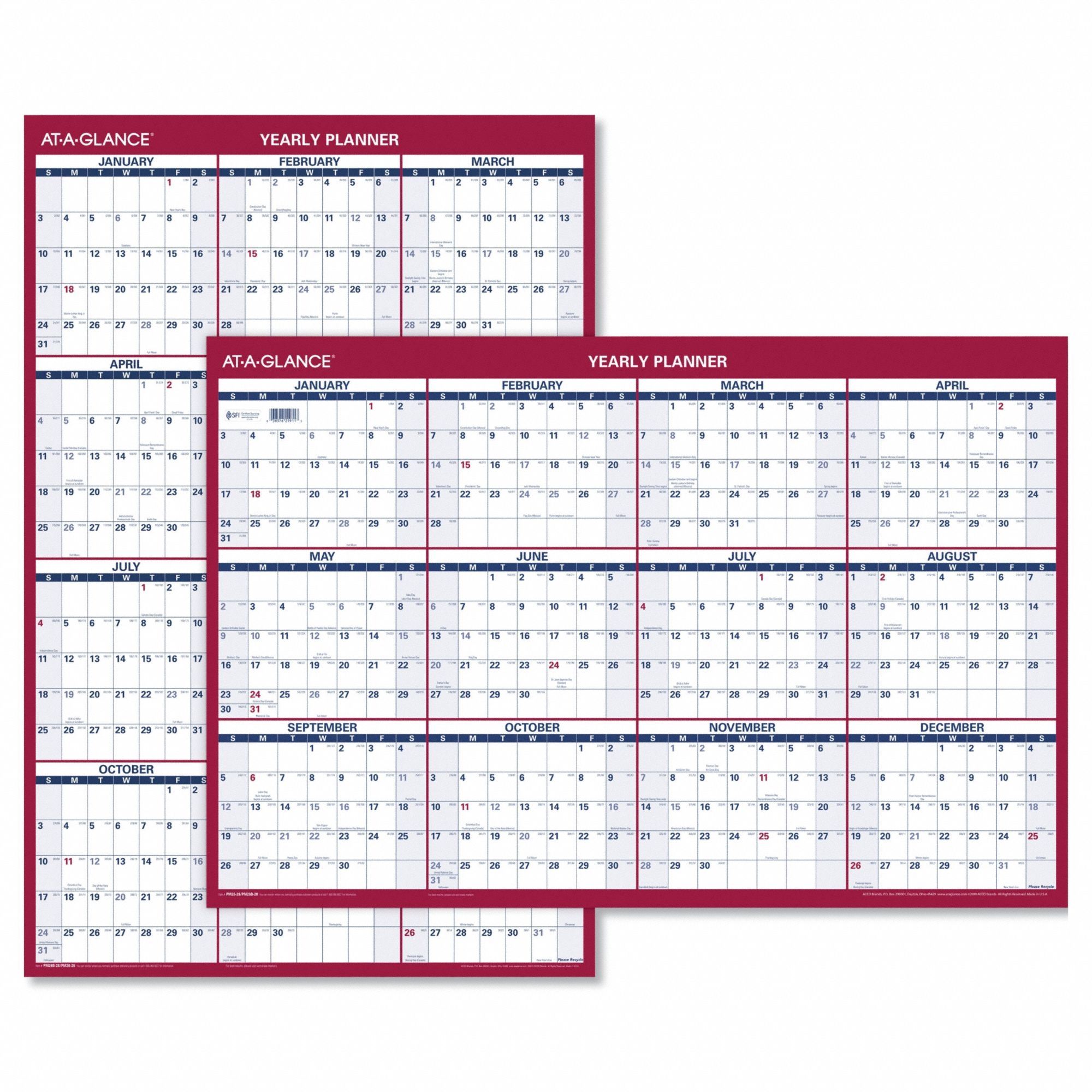 AT-A-GLANCE, Erasable Yearly Wall Calendar - 6RMN9|AAGPM2628 - Grainger