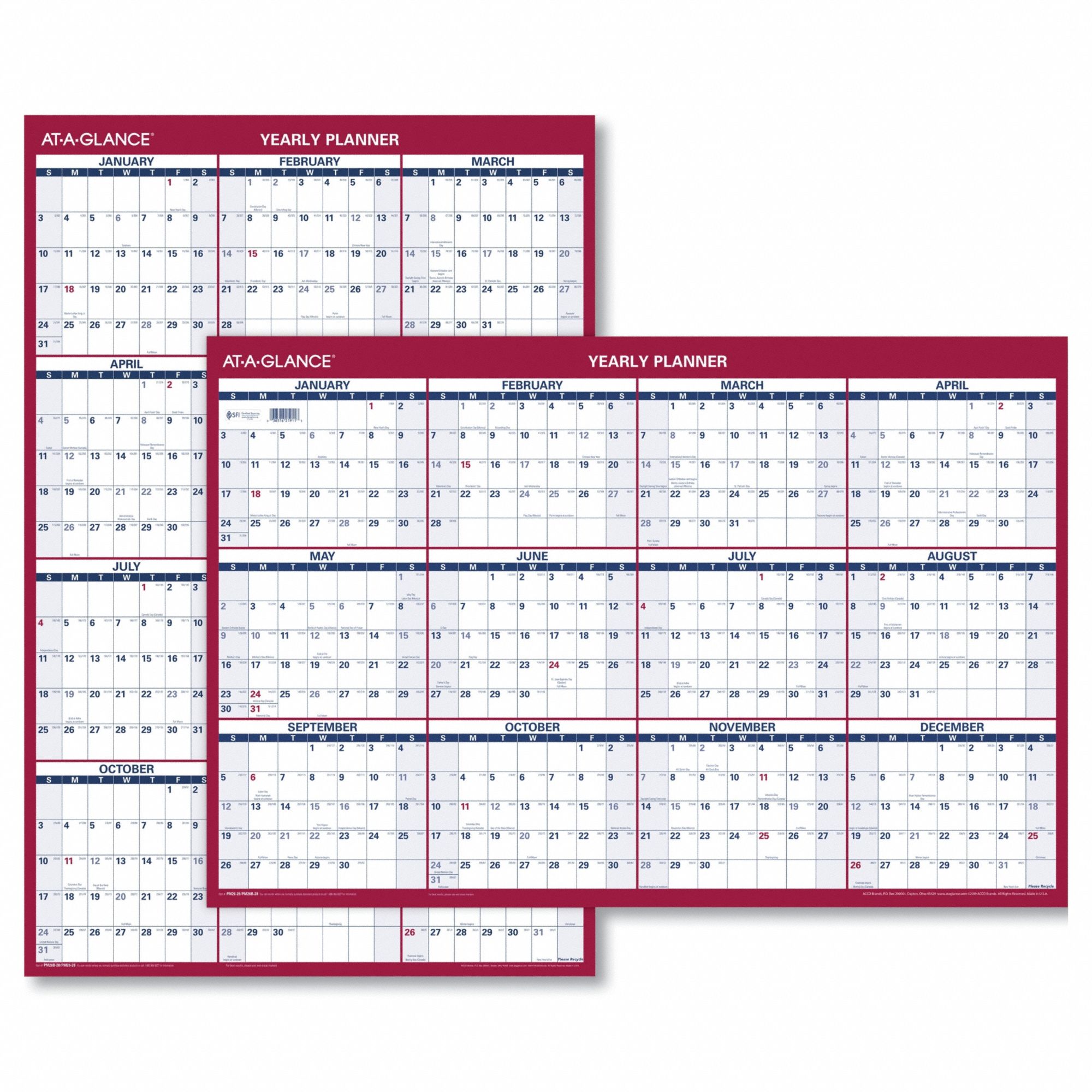 AT-A-GLANCE, Erasable Yearly Wall Calendar - 6RMP0|AAGPM32628 - Grainger