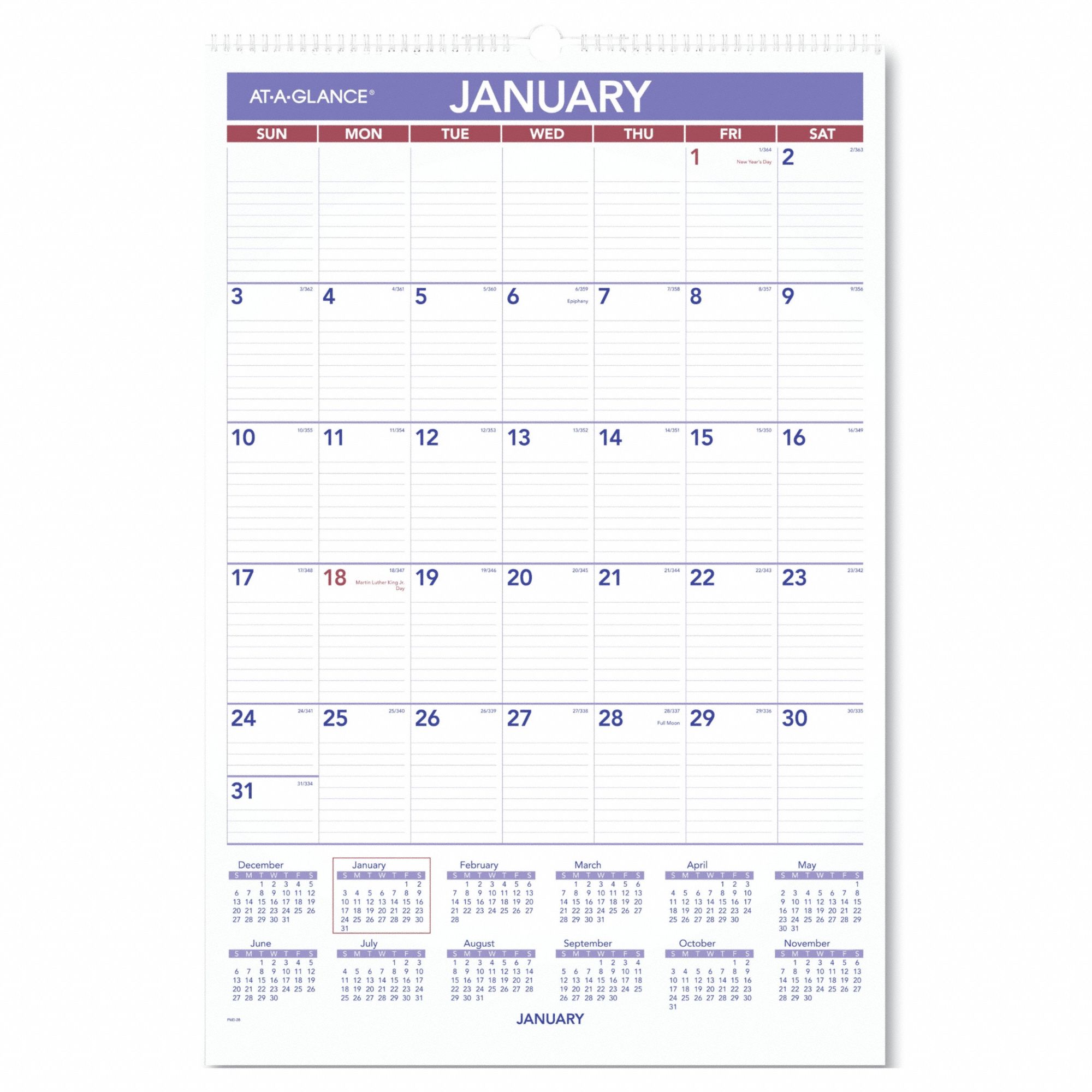AT-A-GLANCE, White Wirebound Monthly Wall Calendar - 6RMP9|AAGPM328 ...