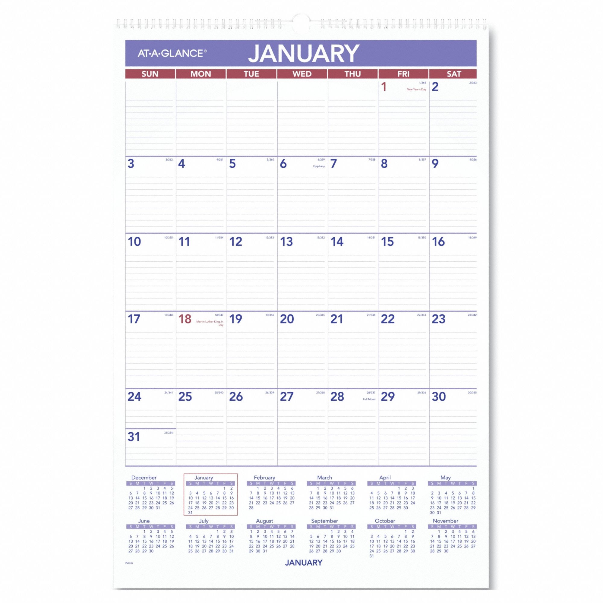 Wall Calendar: 22 3/4 in Sheet Ht, 15 1/2 in Sheet Wd, 12-Month (Jan-Dec)