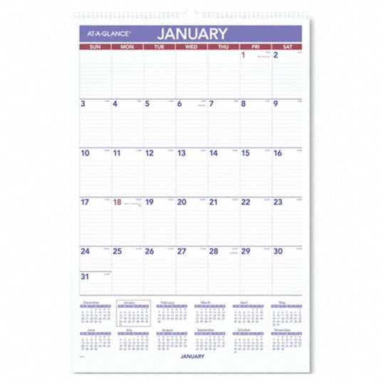 AT-A-GLANCE, White Wirebound Monthly Wall Calendar - 6RMP9|AAGPM328 ...