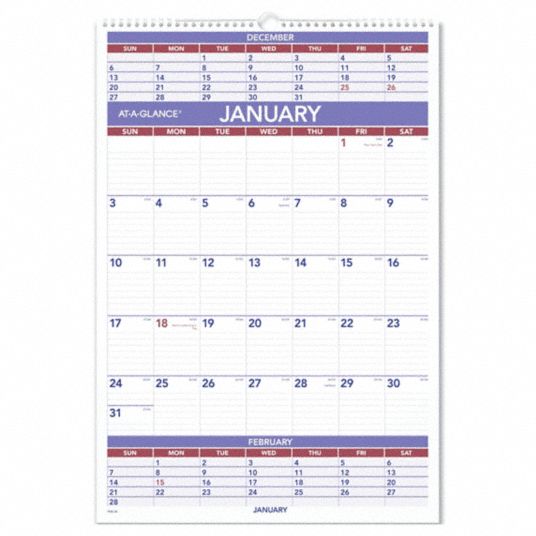 AT-A-GLANCE, White Wirebound Three-Months-Per-Page Wall Calendar ...