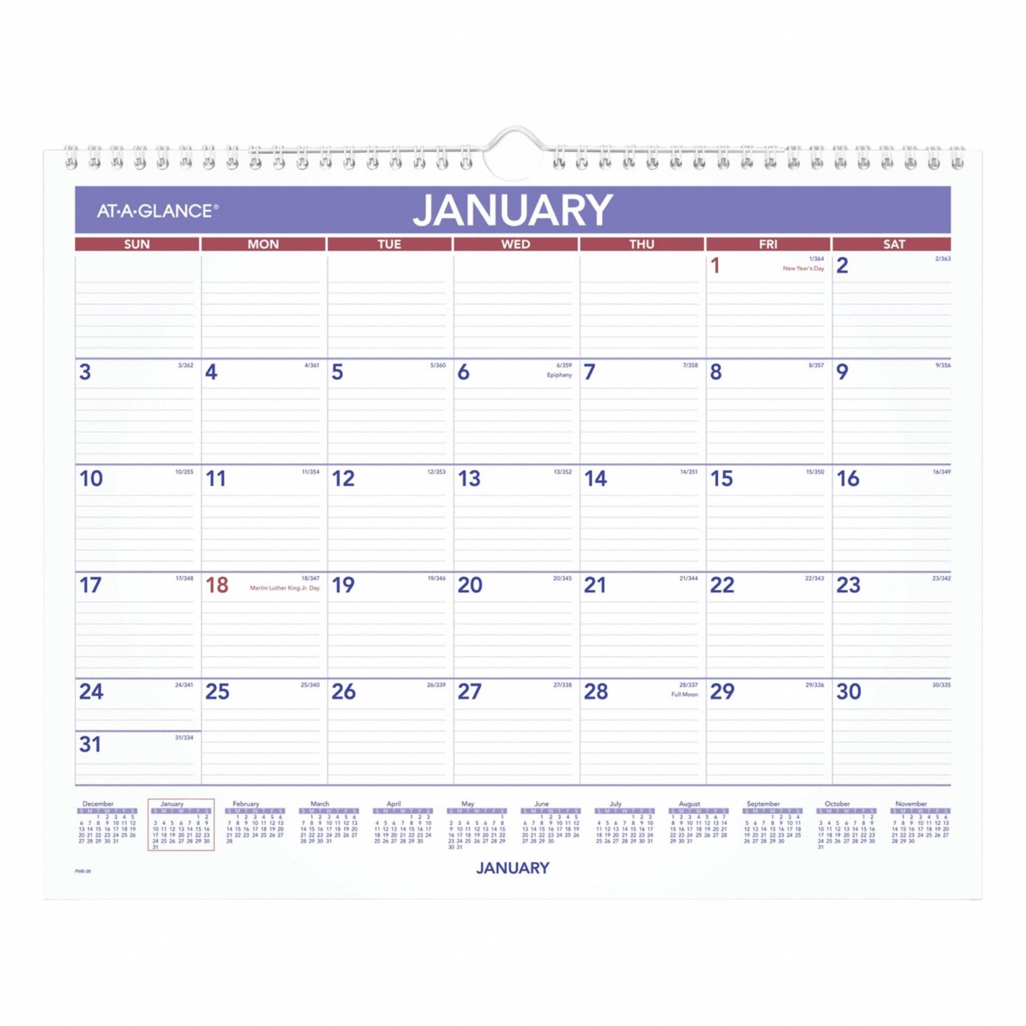 Wall Calendar: 15 in Sheet Ht, 12 in Sheet Wd, 12-Month (Jan-Dec), One Month per Page