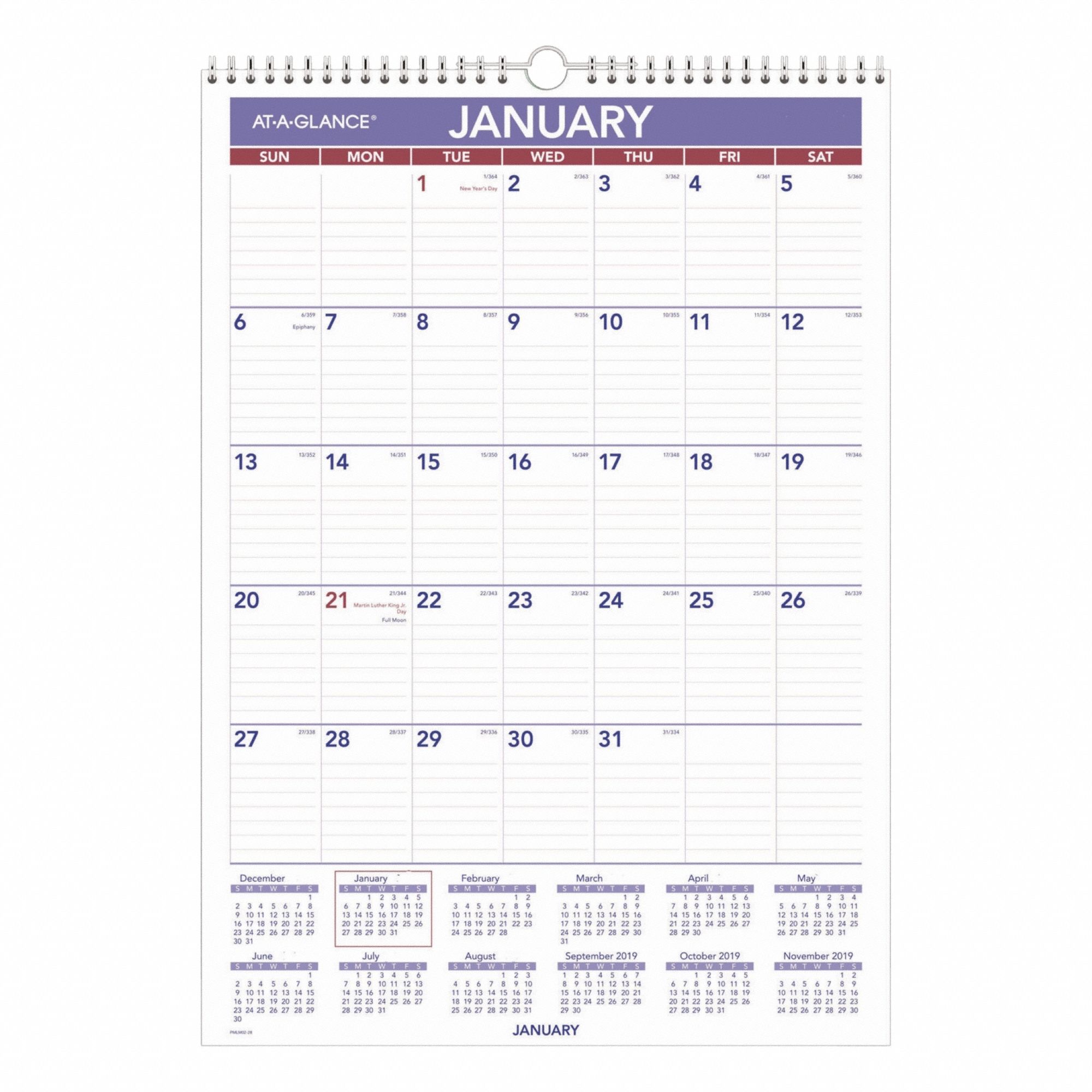 Wall Calendar: 17 in Sheet Ht, 12 in Sheet Wd, 12-Month (Jan-Dec), One Month per Page