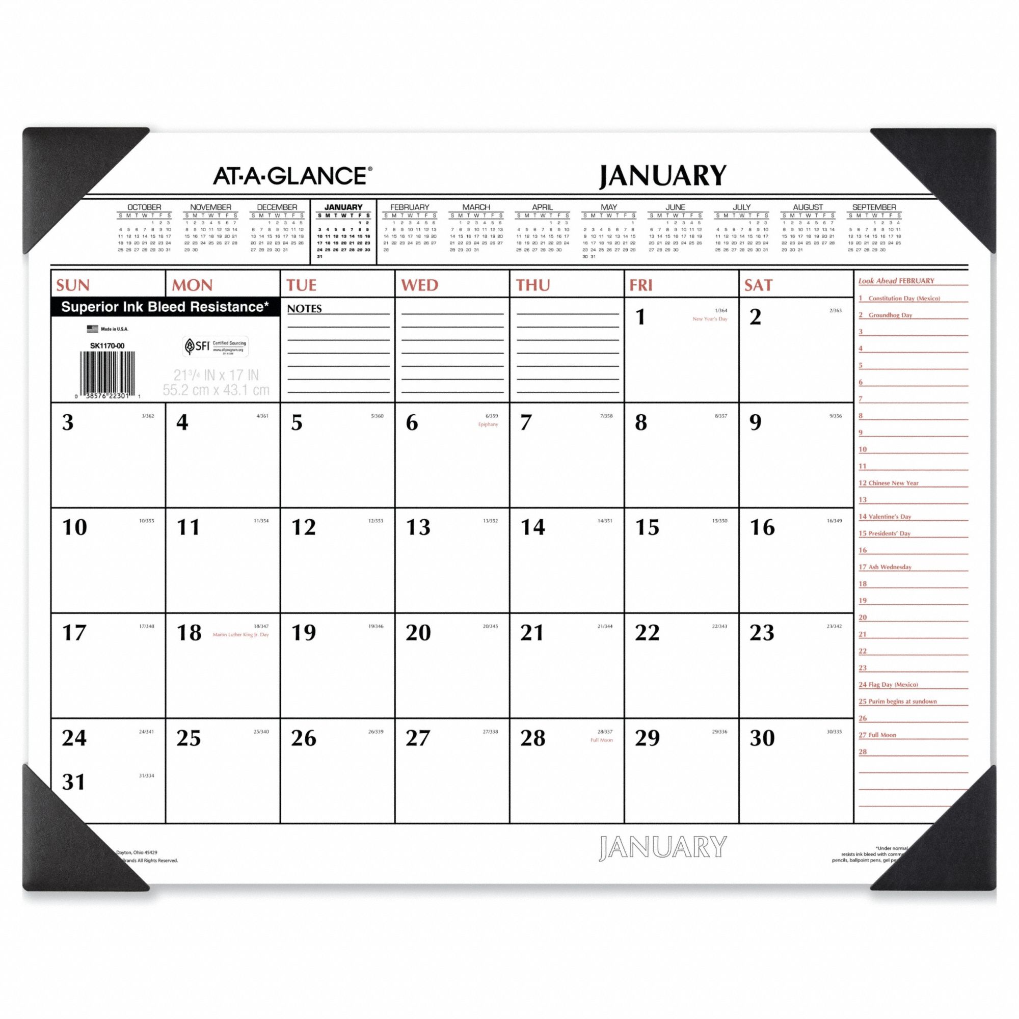 At-A-Glance Monthly Desk/Wall Calendar With Poly Holder