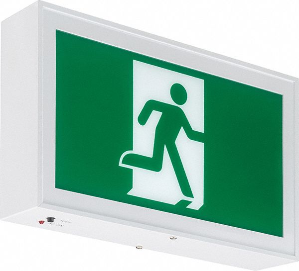 RUNNING MAN EXIT SIGN,LED, W/DIRECTIONAL FACE PLATES, ALUMINUM