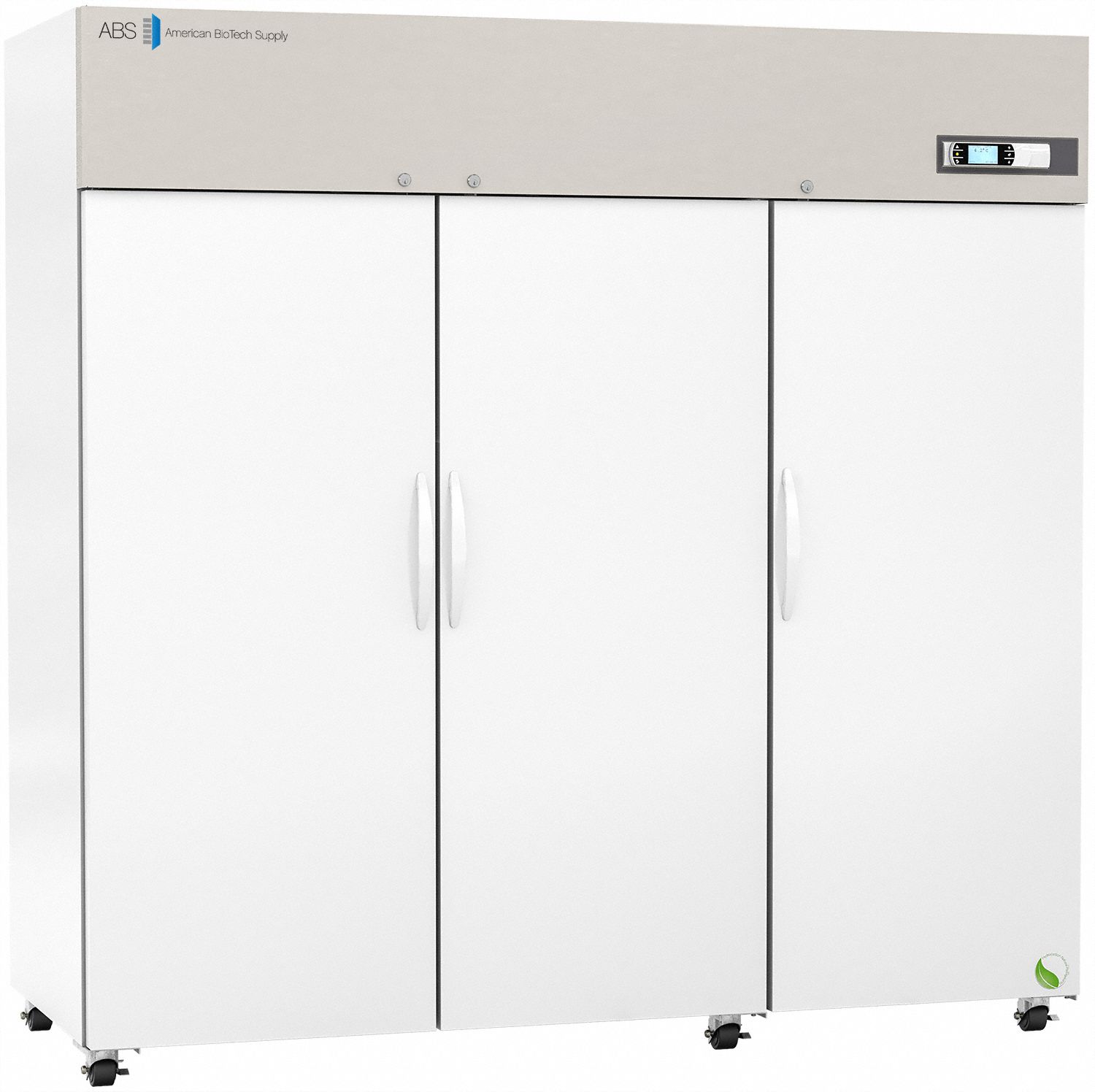 AMERICAN BIOTECH SUPPLY Lab Refrigerator: 72 cu ft, Upright, 1°C to 10°C, 36 in Overall Dp, 3 Doors (MPN ABT-HC-SPL-72). Key specifications — Door Opening Style: Left and Right; Color: White; Alarm Type: Temperature; Manufacturer Part Number: ABT-HC-SPL-72; Brand: AMERICAN BIOTECH SUPPLY; Product Type: Lab Refrigerator; Door Type: Swing Glass; Refrigerant Type: R-290.