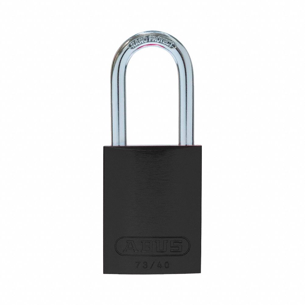 Lockout Padlock: Keyed Different, Aluminum, Std Body Body Size, Hardened Steel, Std, Black