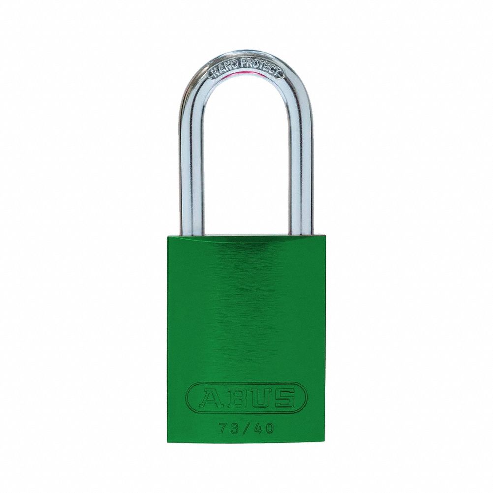 Lockout Padlock: Keyed Different, Aluminum, Std Body Body Size, Hardened Steel, Std, Green