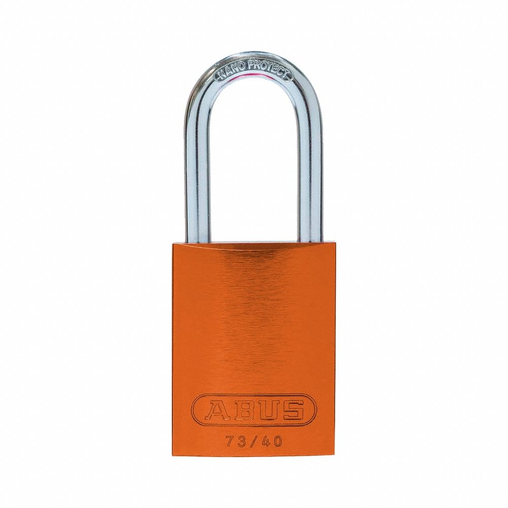 Lockout Padlock: Keyed Different, Aluminum, Std Body Body Size, Hardened Steel, Std, Orange
