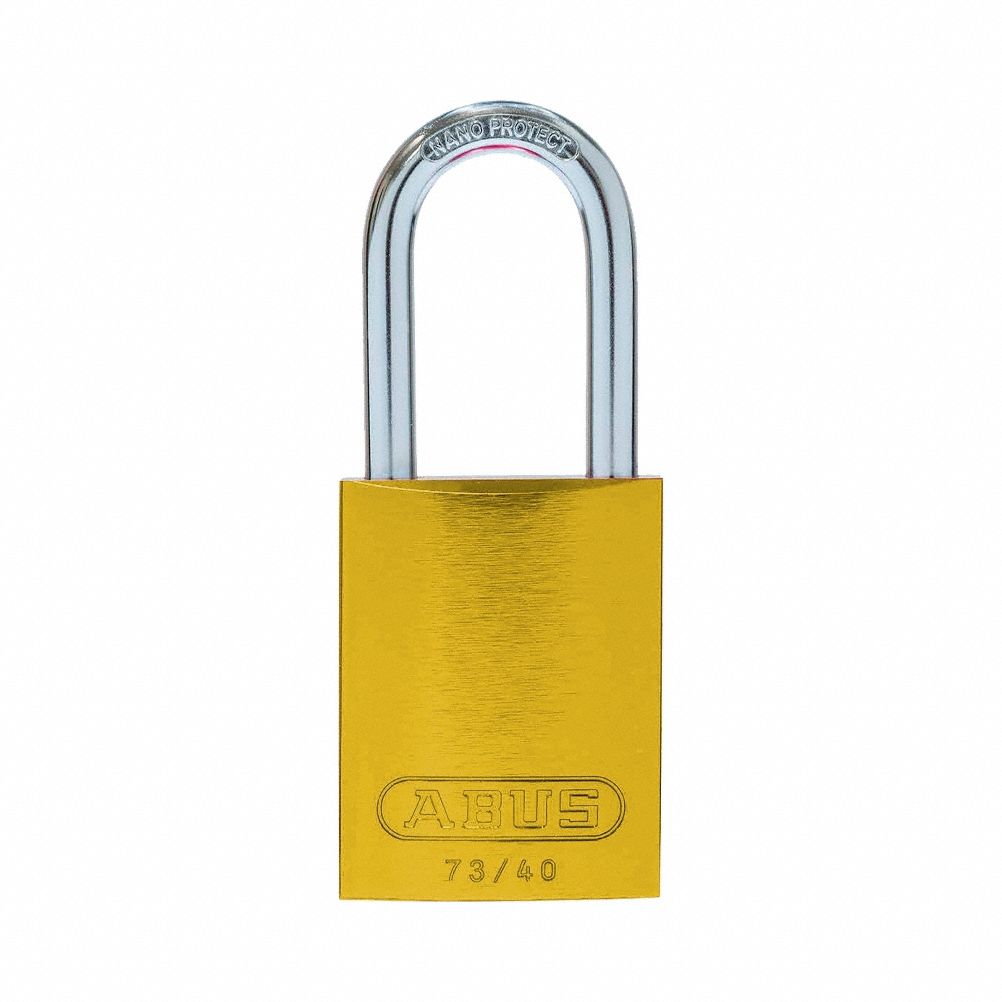Lockout Padlock: Keyed Different, Aluminum, Std Body Body Size, Hardened Steel, Std, Yellow
