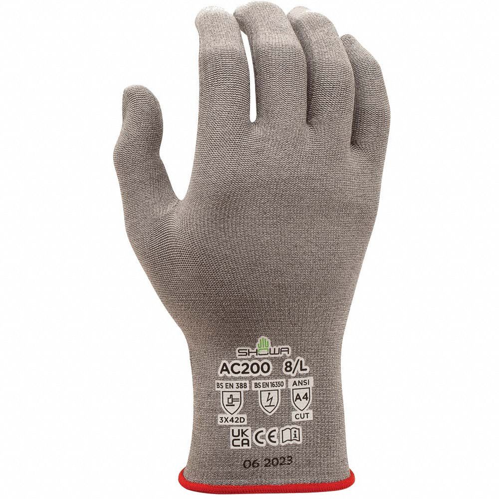 Knit Gloves: L ( 8 ), Uncoated, Uncoated, ANSI Abrasion Level 2, HPPE, 18 ga Thick, Gray, 1 PR