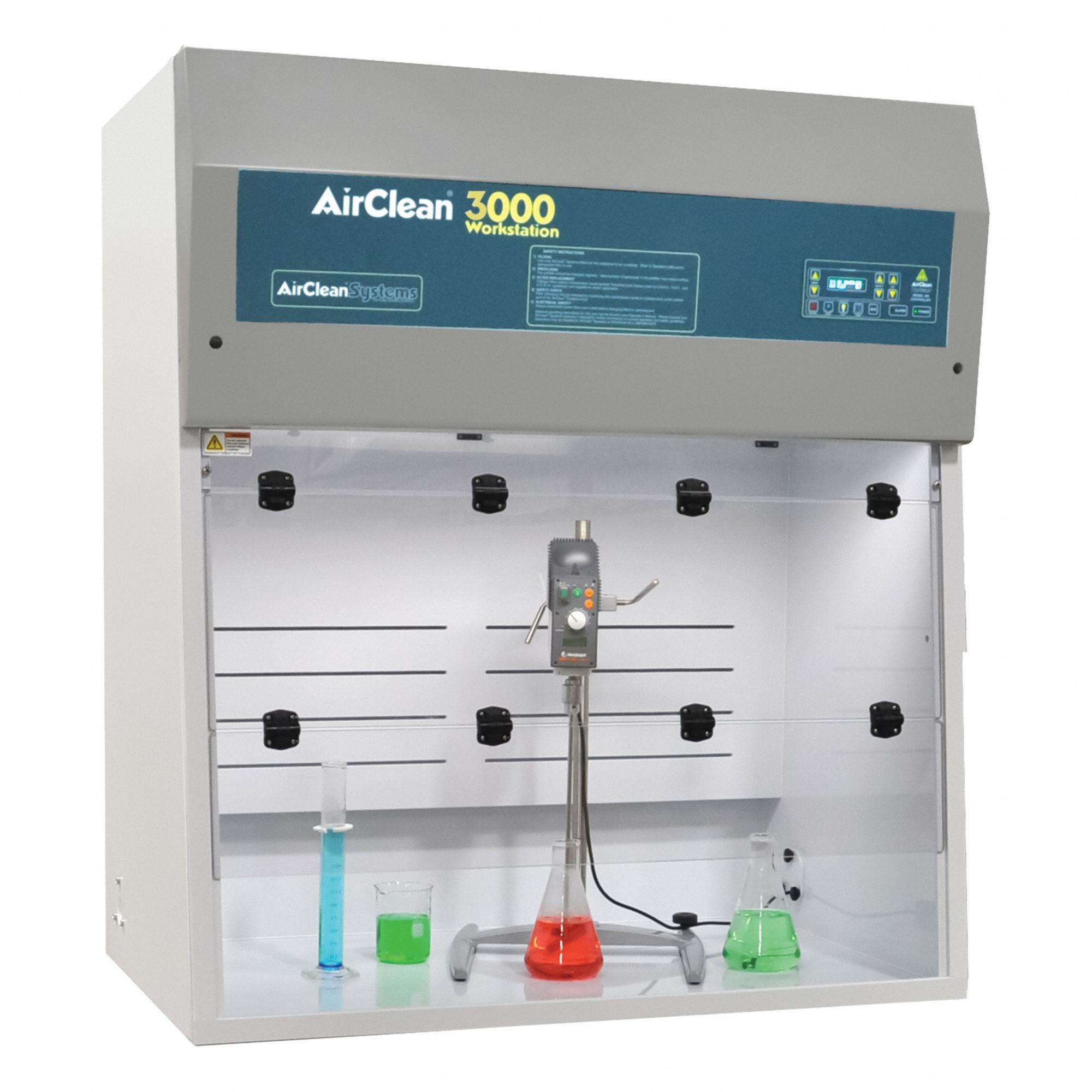 AIRCLEAN SYSTEMS Ductless Fume Hood: AirClean Systems, 36 in Overall Wd, 54 in Overall Ht, White (MPN AC3000). Key specifications — Assembly: Fully Assembled; Brand: AIRCLEAN SYSTEMS; Base/Stand Included: Yes; Blower Included: Yes; Work Surface Included: Yes.