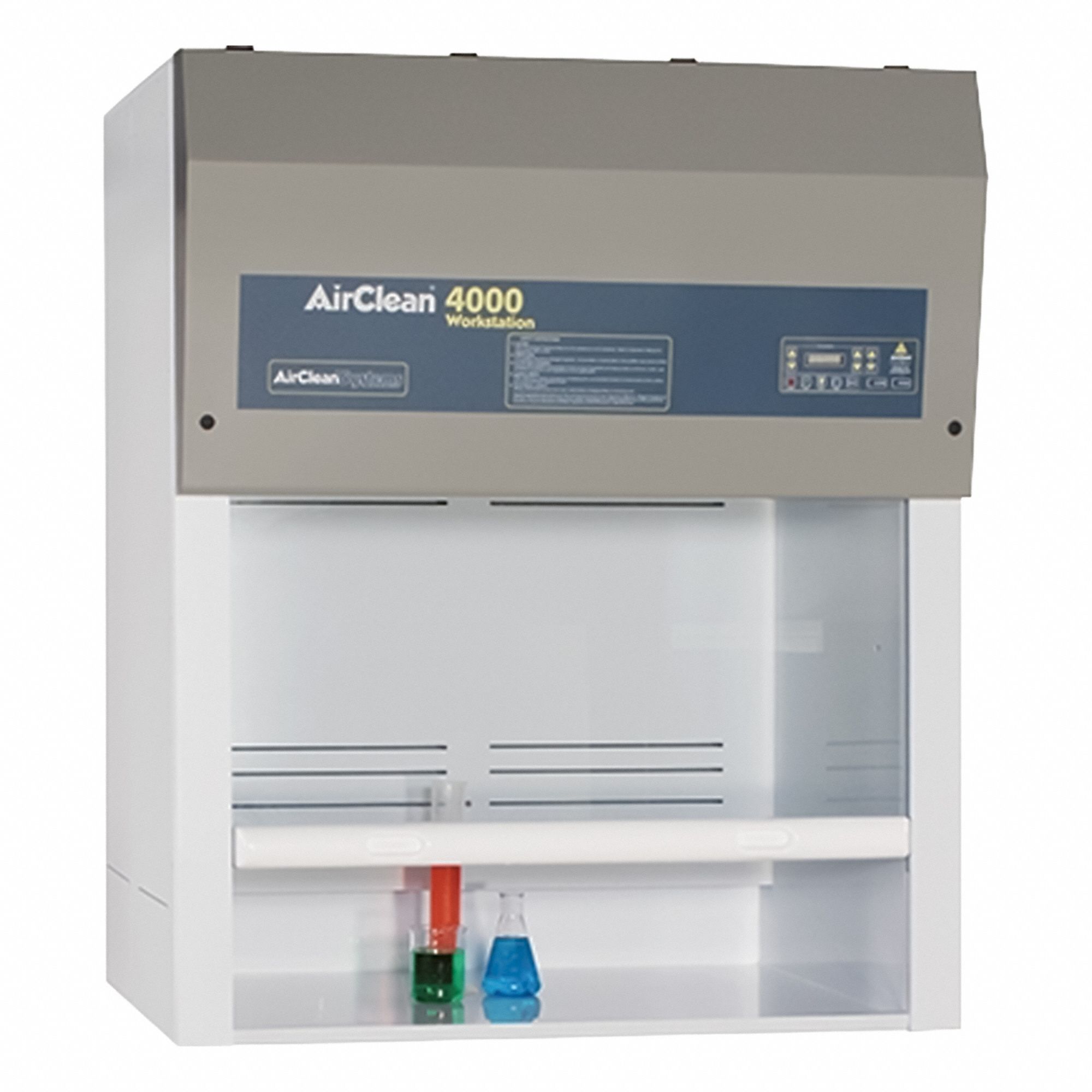 AIRCLEAN SYSTEMS Ductless Fume Hood: AirClean Systems, 50 in Overall Wd, 60 in Overall Ht, White (MPN AC4000S). Key specifications — Assembly: Fully Assembled; Brand: AIRCLEAN SYSTEMS; Base/Stand Included: Yes; Blower Included: Yes; Work Surface Included: Yes.