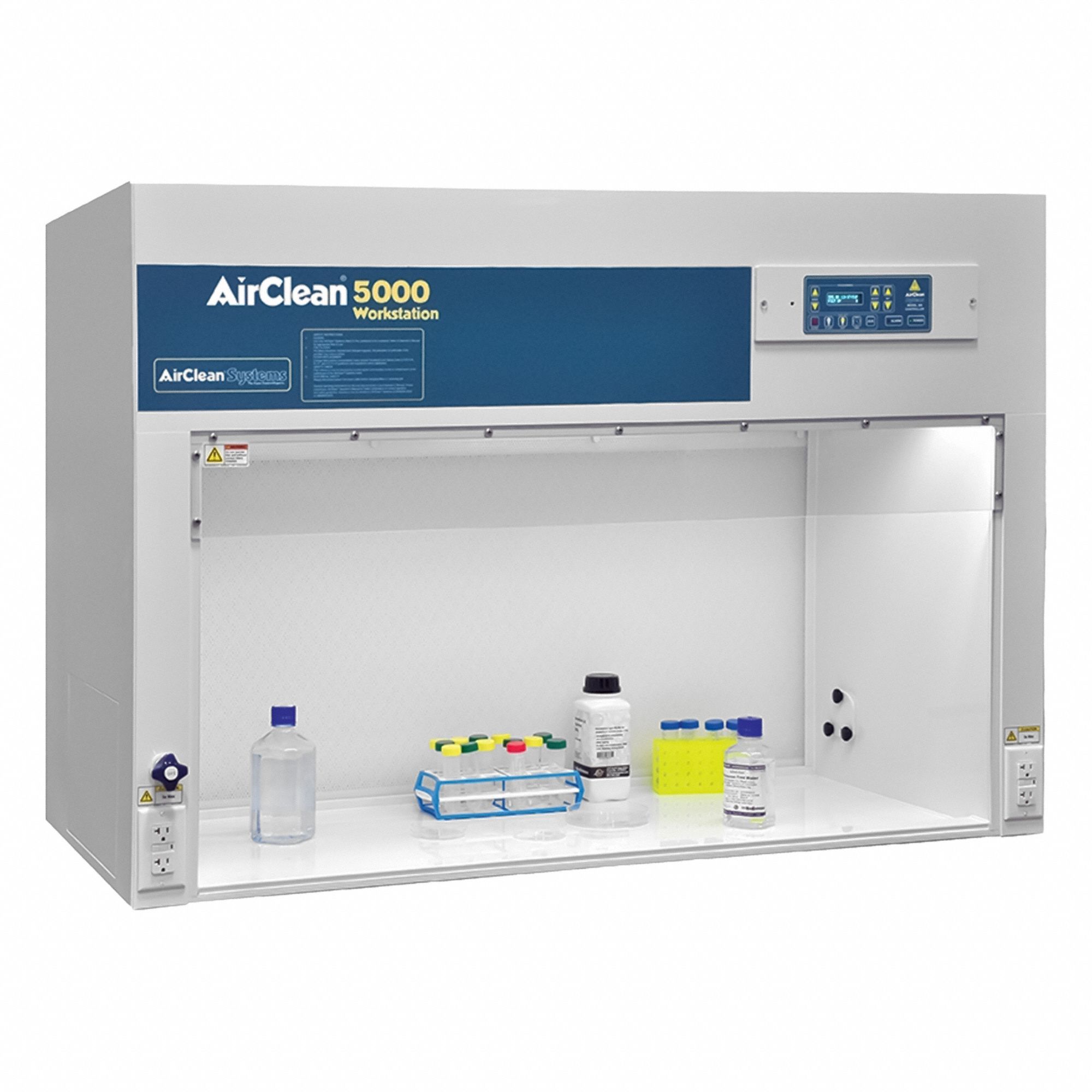 AIRCLEAN SYSTEMS Laminar Flow Clean Bench: AirClean Systems, 60 in Overall Wd, 30 in Overall Dp (MPN AC5000HLFUV). Key specifications — Assembly: Fully Assembled; Brand: AIRCLEAN SYSTEMS; Base/Stand Included: Yes; Work Surface Included: Yes.