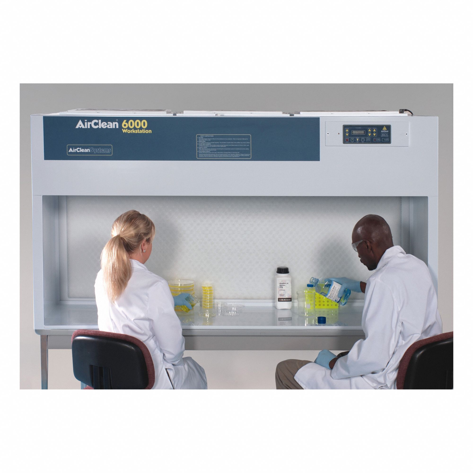 AIRCLEAN SYSTEMS Laminar Flow Clean Bench: AirClean Systems, 72 in Overall Wd, 30 in Overall Dp (MPN AC6000HLF). Key specifications — Assembly: Fully Assembled; Brand: AIRCLEAN SYSTEMS; Base/Stand Included: Yes; Work Surface Included: Yes.