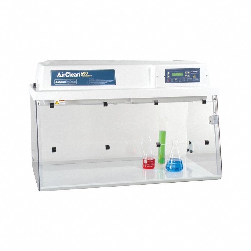AIRCLEAN SYSTEMS Ductless Chemical Workstation: AC600, 48 in Overall Wd, 31 in Overall Ht, Clear (MPN AC648A). Key specifications — Assembly: Fully Assembled; Brand: AIRCLEAN SYSTEMS; Base/Stand Included: Yes; Blower Included: Yes; Work Surface Included: Yes.
