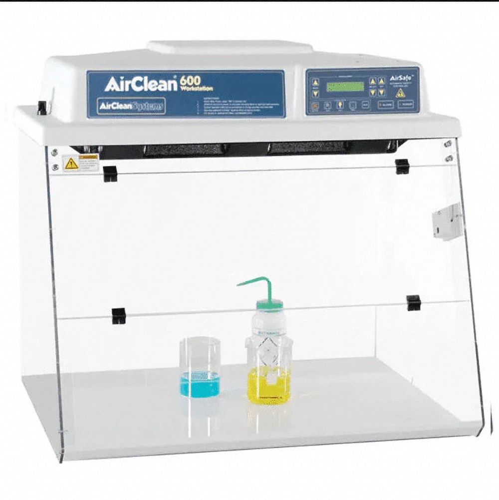 AIRCLEAN SYSTEMS Ductless Chemical Workstation: AC600, 48 in Overall Wd, 41 in Overall Ht, Clear (MPN AC648TAS). Key specifications — Assembly: Fully Assembled; Brand: AIRCLEAN SYSTEMS; Base/Stand Included: Yes; Blower Included: Yes; Work Surface Included: Yes.