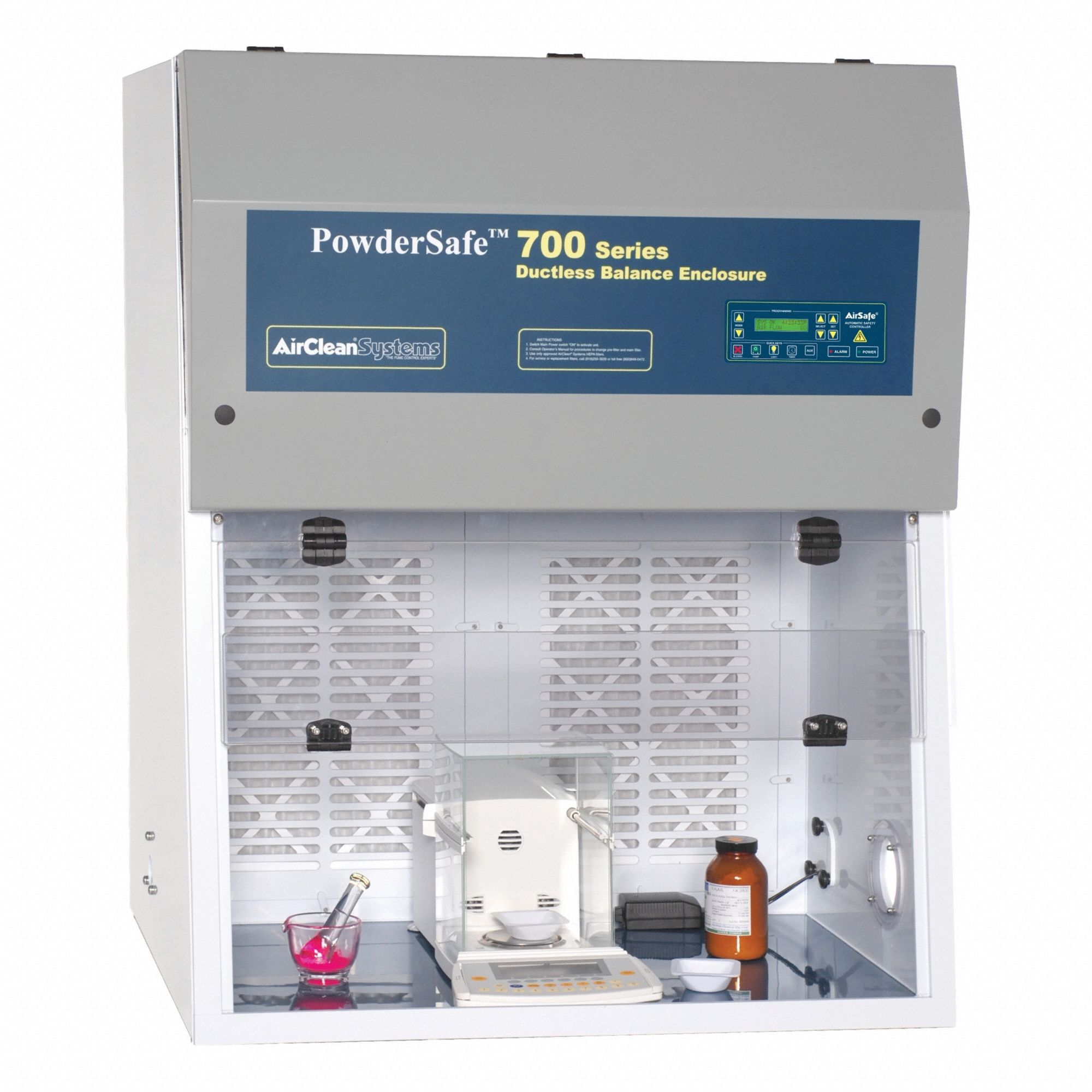 AIRCLEAN SYSTEMS Balance Enclosure: PowderSafe, 36 in Overall Wd, 44 in Overall Ht, 30 in Overall Dp (MPN AC760C). Key specifications — Assembly: Fully Assembled; Brand: AIRCLEAN SYSTEMS; Base/Stand Included: Yes; Blower Included: Yes; Work Surface Included: Yes.