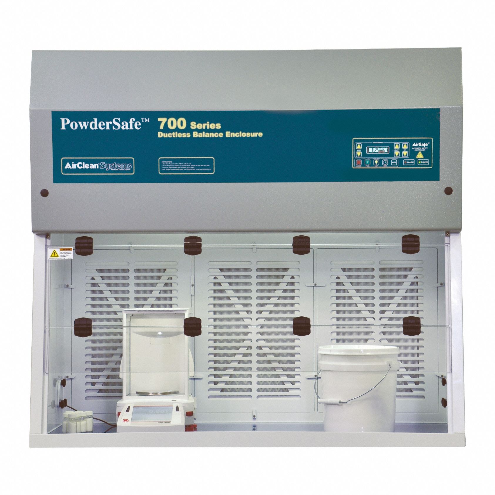 AIRCLEAN SYSTEMS Balance Enclosure: PowderSafe, 48 in Overall Wd, 44 in Overall Ht, 30 in Overall Dp (MPN AC770C). Key specifications — Assembly: Fully Assembled; Brand: AIRCLEAN SYSTEMS; Base/Stand Included: Yes; Blower Included: Yes; Work Surface Included: Yes.