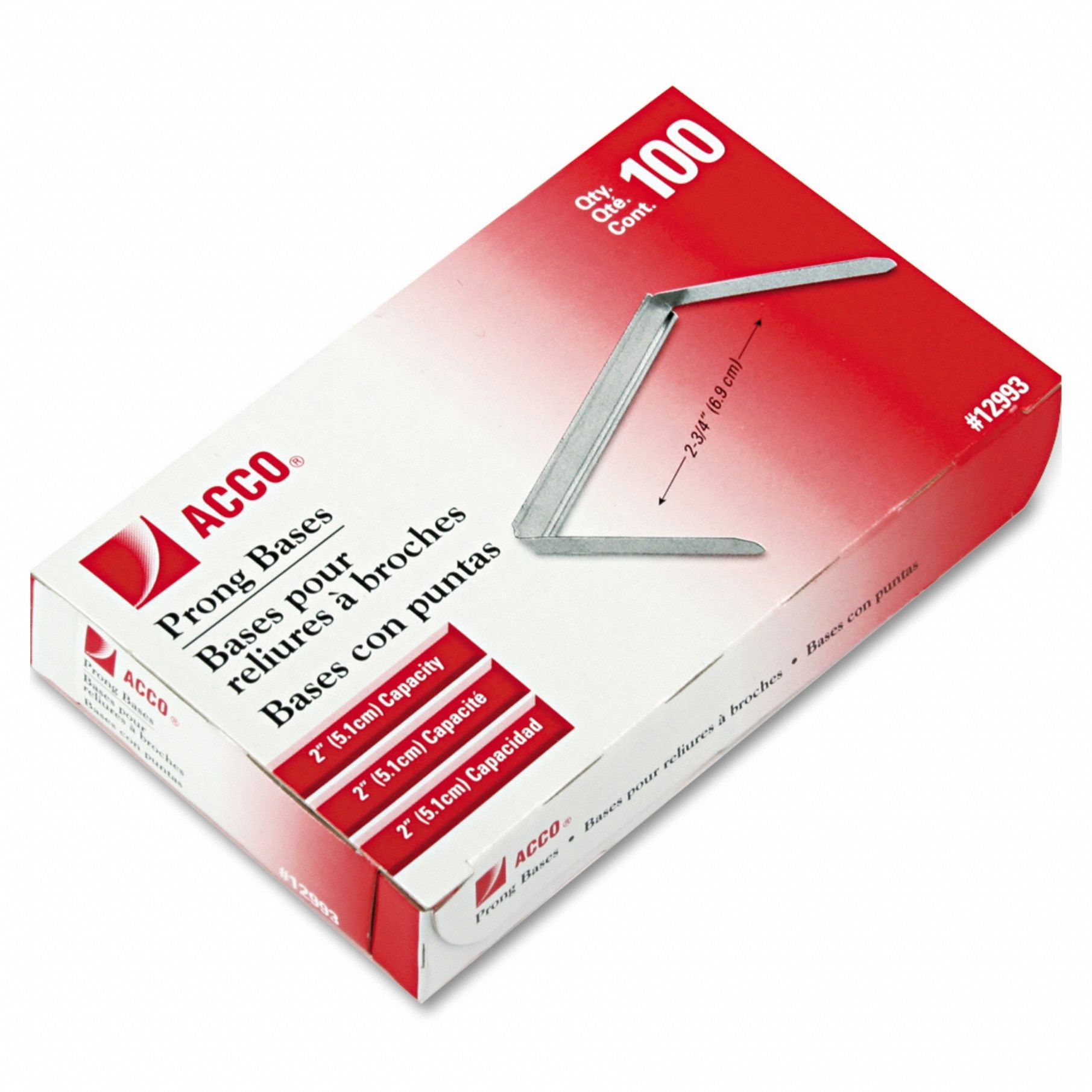 Prong Fasteners Base, 2", PK100