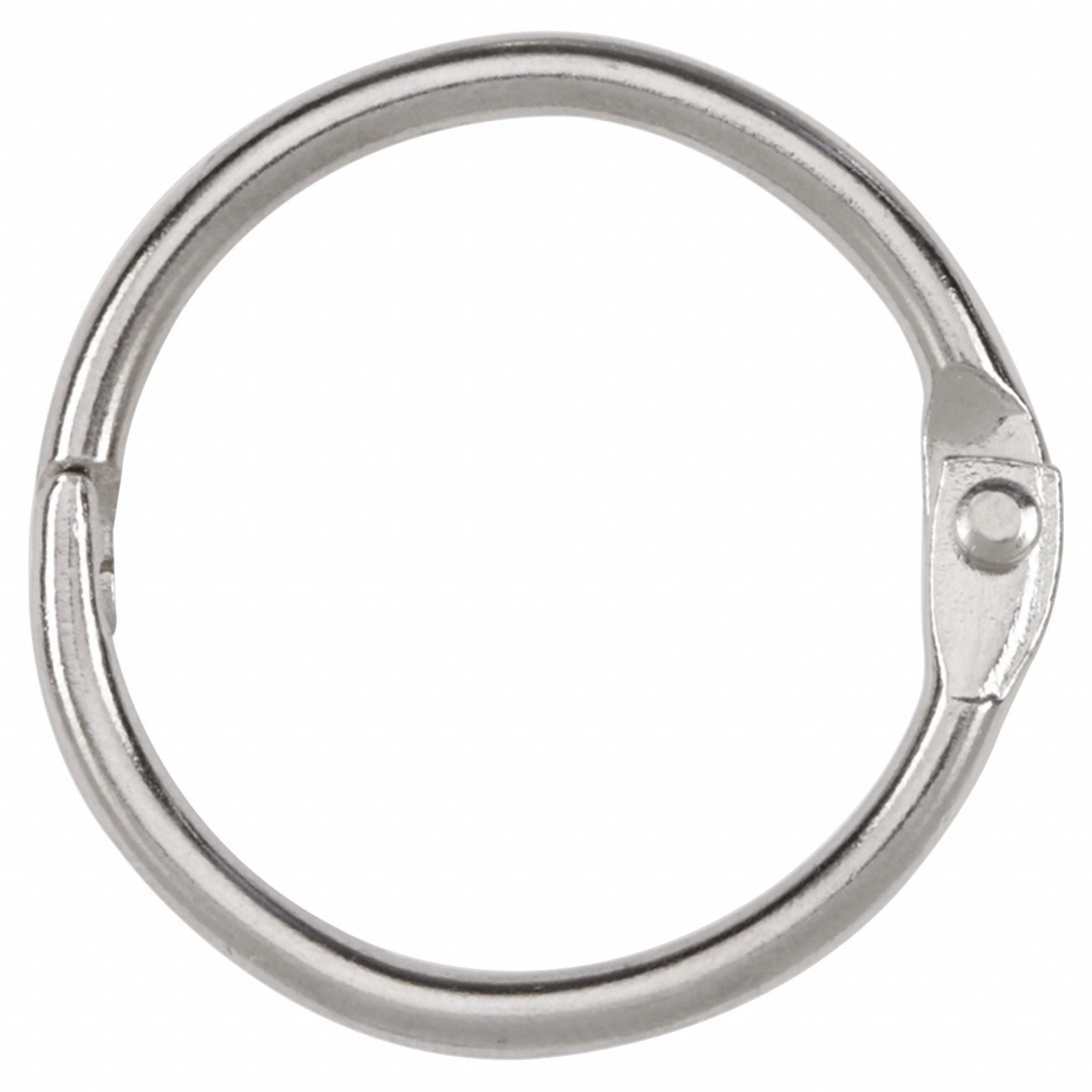 Book Rings: 1 in Ring Size, Round, Steel, Silver, 100 PK