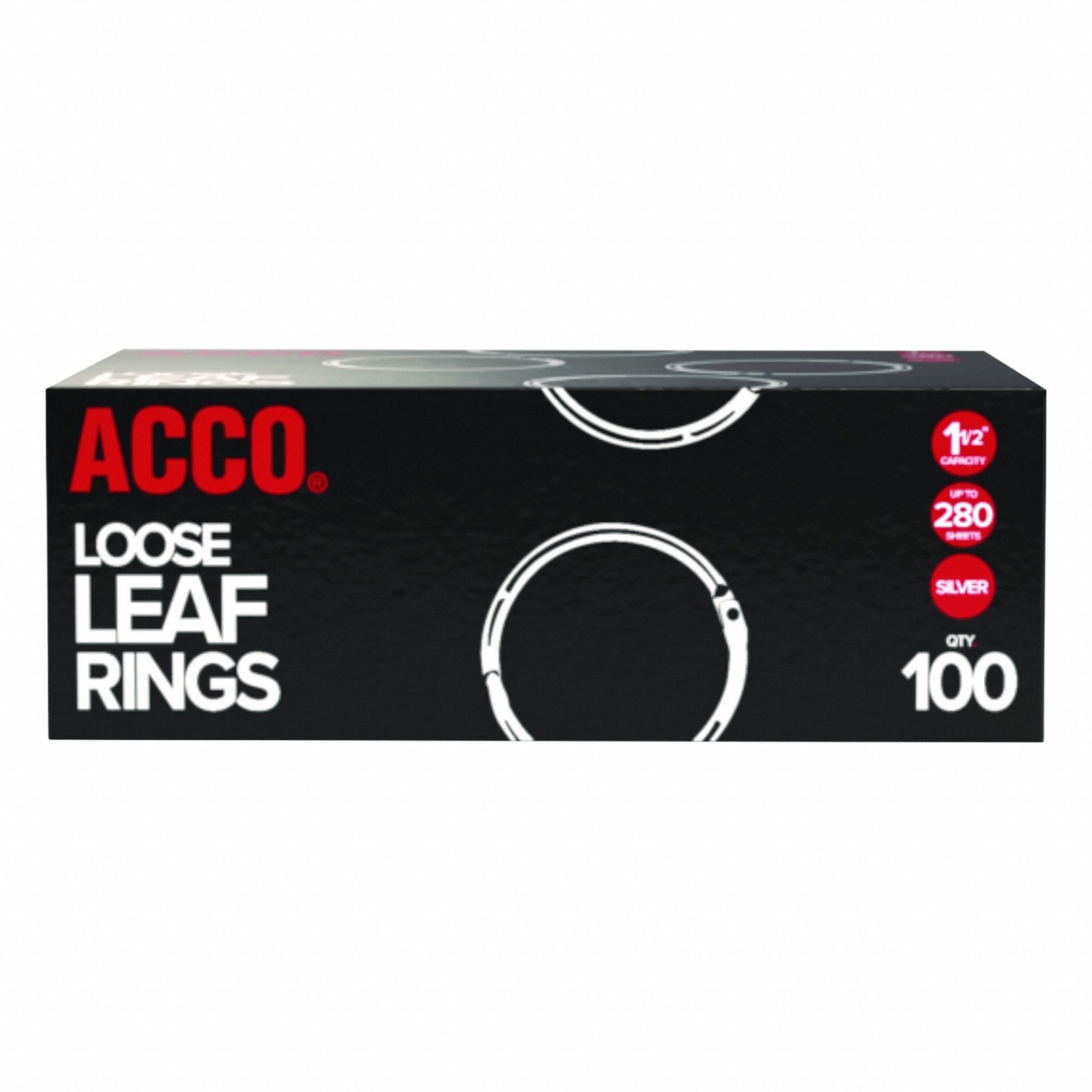 Book Rings: 1 1/2 in Ring Size, Round, Steel, Silver, 100 PK